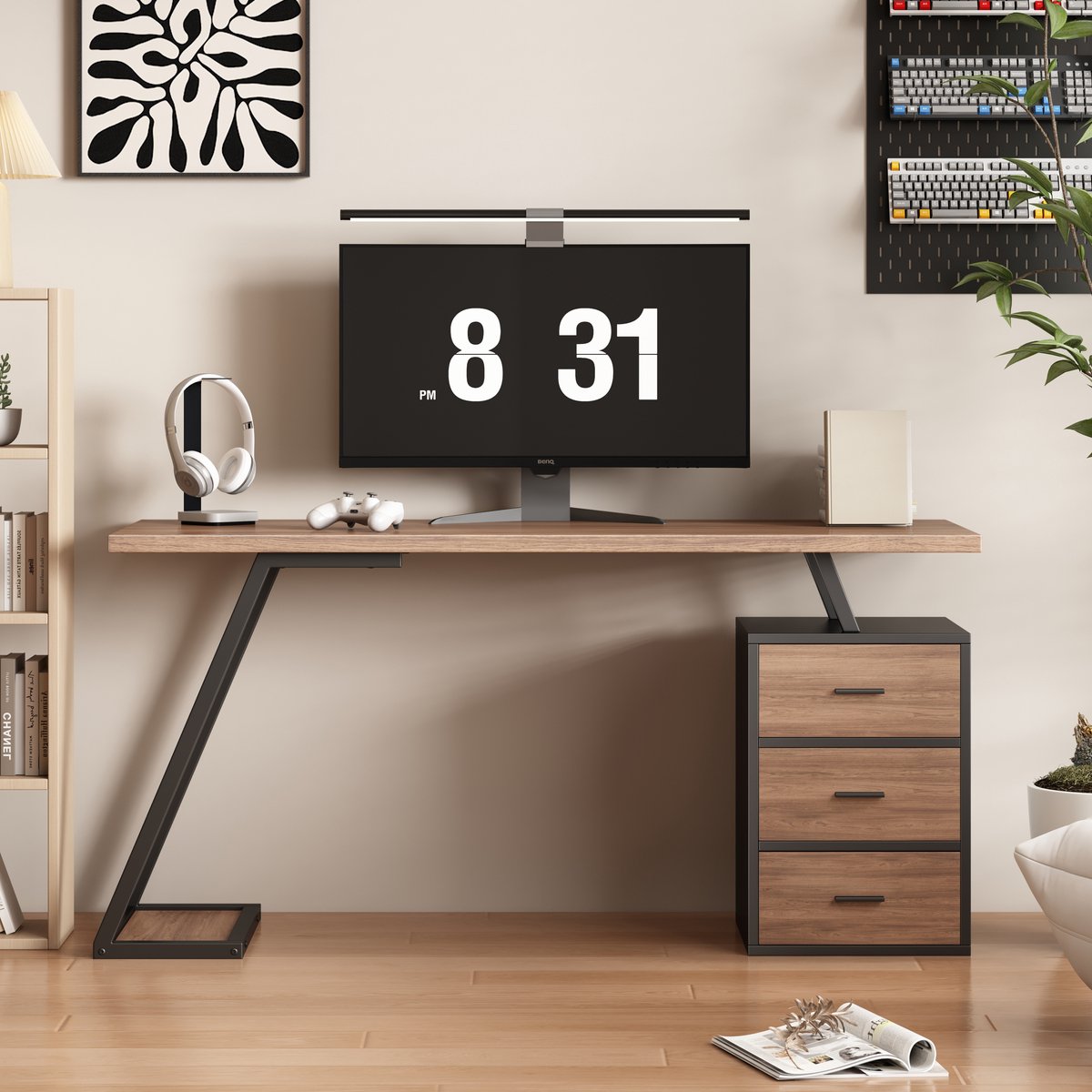 Bureau - met laden en opbergruimte - donkerbruin - afmetingen 135,5 x 58 x 75 cm - materiaal mdf - voor een praktische en georganiseerde werkplek