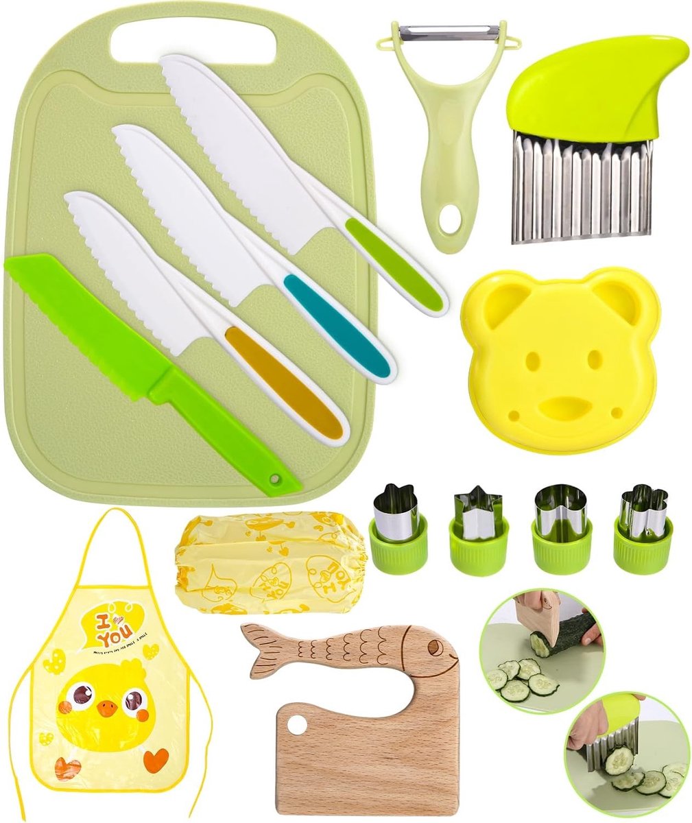Zesdelige messenset - Hout en Kunststof - Compleet Kindermessen Set met Snijplank en Accessoires - Voor Kinderen