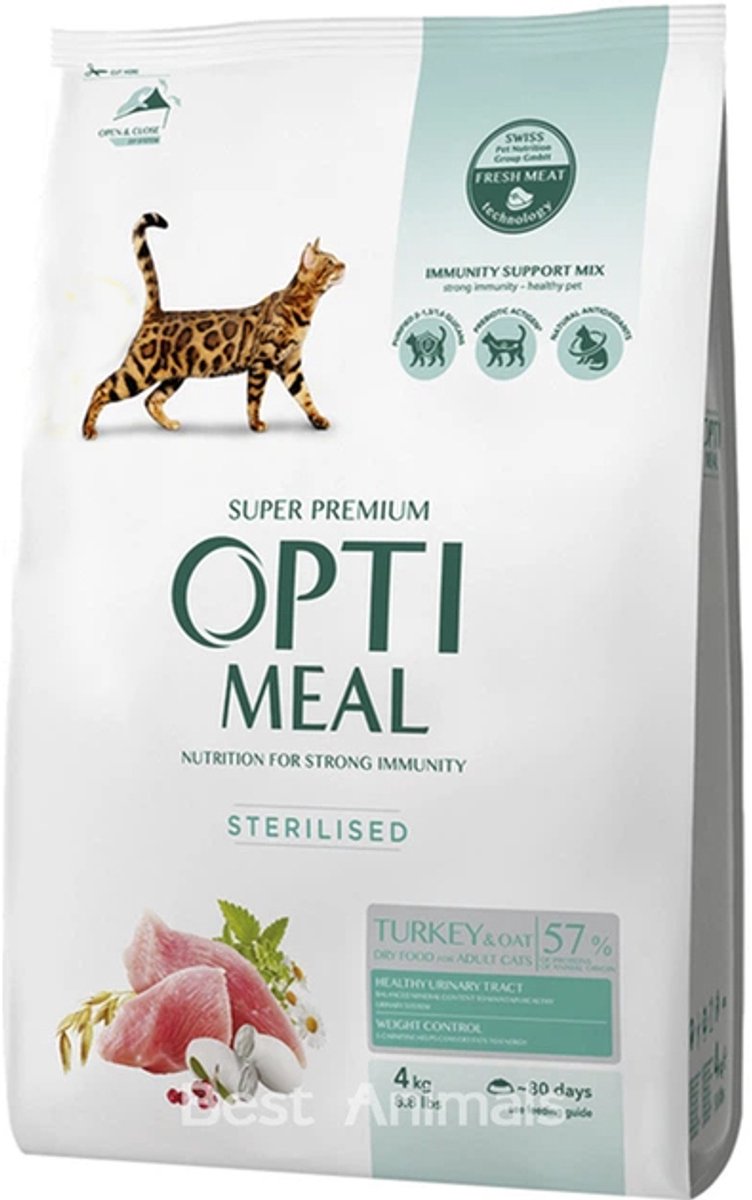 Optimeal OptiMeal volledige voeding voor gesteriliseerde katten met kalkoen en haver 4 kg