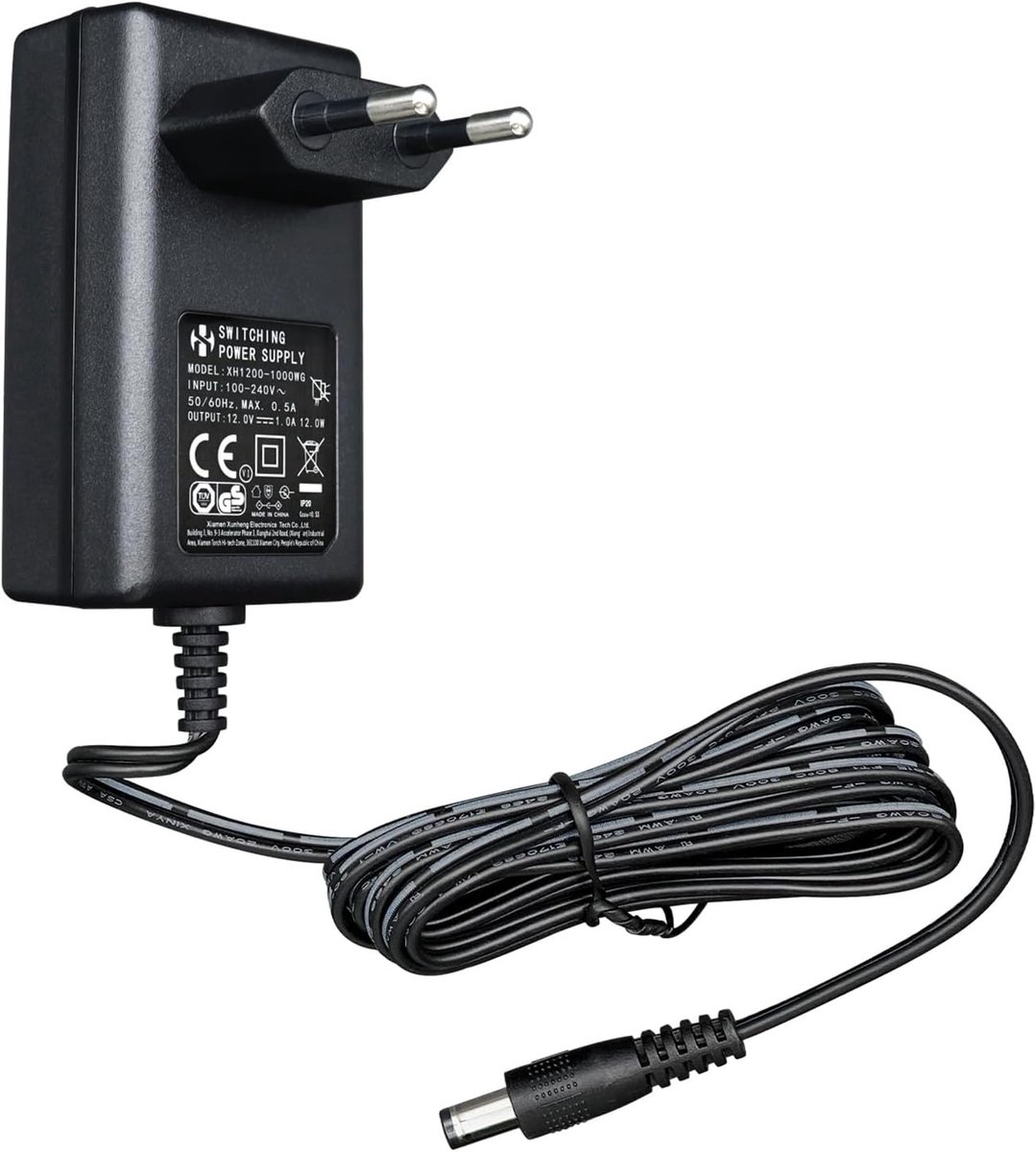 Power adapter 12 V 1 A 12 W 1.8 m long, AC adapter DC (input 100-240 V, output 12 V 1 A), wall mounted transformer - ShopVlot