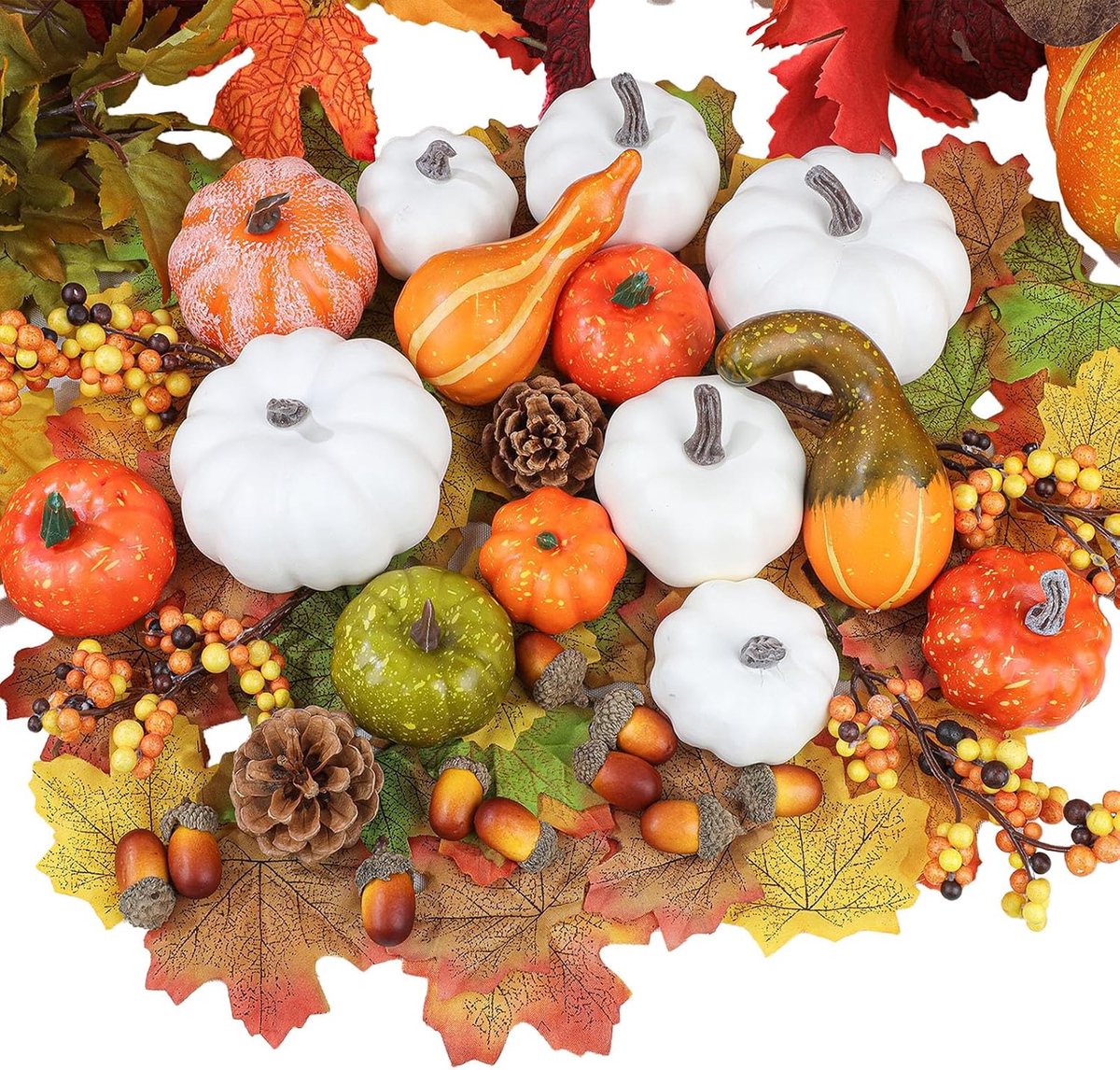 Herfstdecoratie set - pompoenen en dennenappels - kunst bladeren en eikels - ShopVlot
