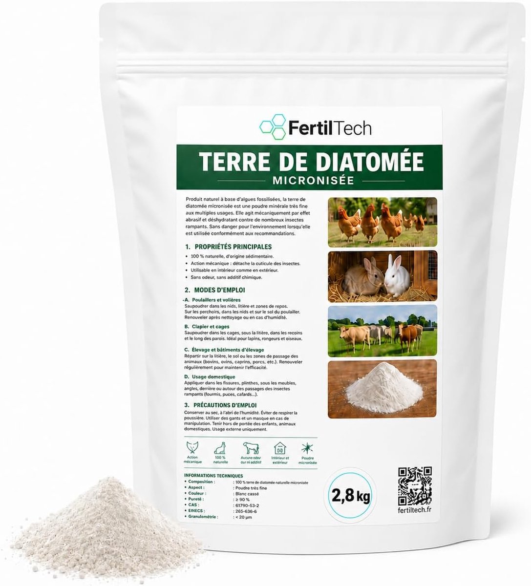 Diatomeeënaarde 2.8 kg - Natuurlijk mineraalpoeder - Ultra-fijn korrel - Voor dieren en oppervlakken - ShopVlot