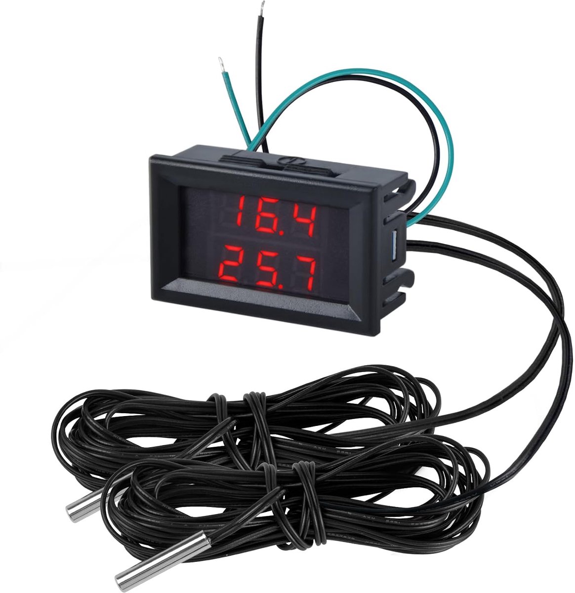 SnelShoppen - Digitale Thermometer met 2 Waterdichte Metalen Probes, LED Dual Display Temperatuurmeter -55~+120°C Sensor Monitor, Rood & Blauw voor Ke