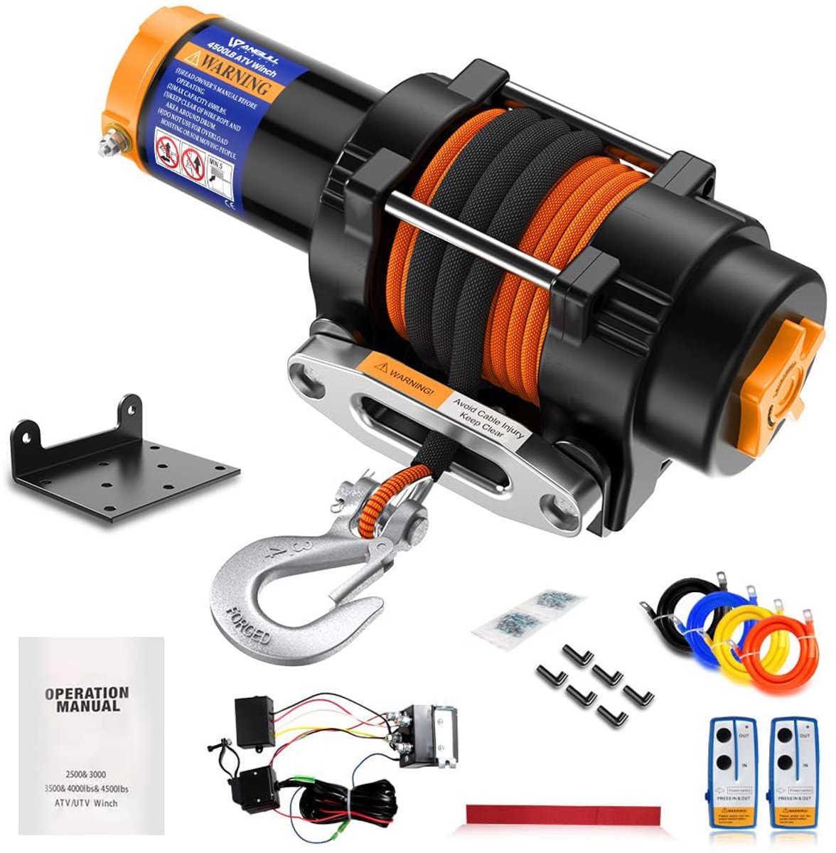 Anbull Electric Winch 12 V 2050 kg Motorcycle Winch Synthetic Rope Waterproof IP67 Nylon Rope with Mounting Bracket - ShopVlot