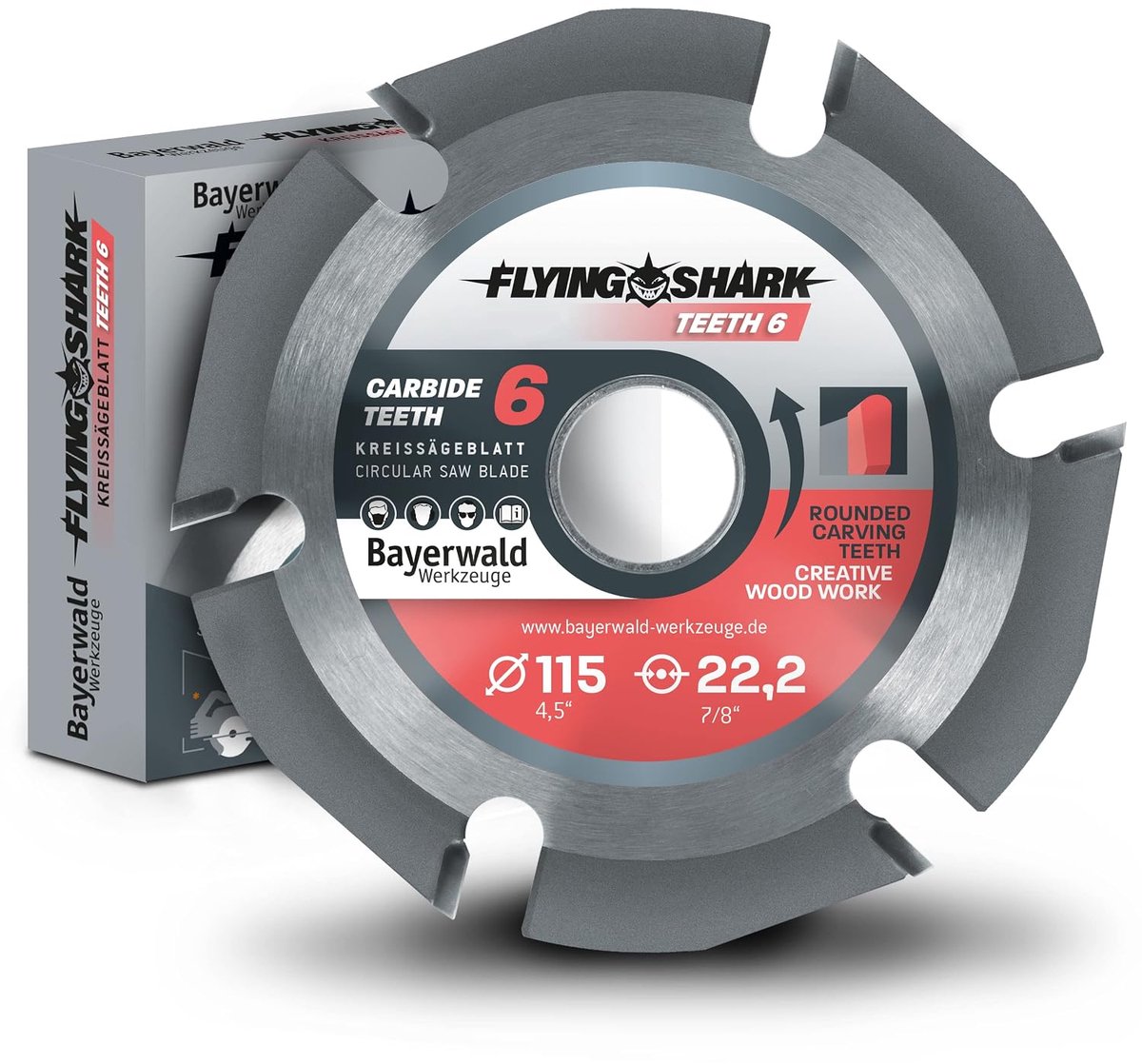 Bayerwald Flying Shark Wooden Saw Blade Diameter 115 mm (6 Teeth) for Cutting, Debarking, Ideal for Powercarving - ShopVlot