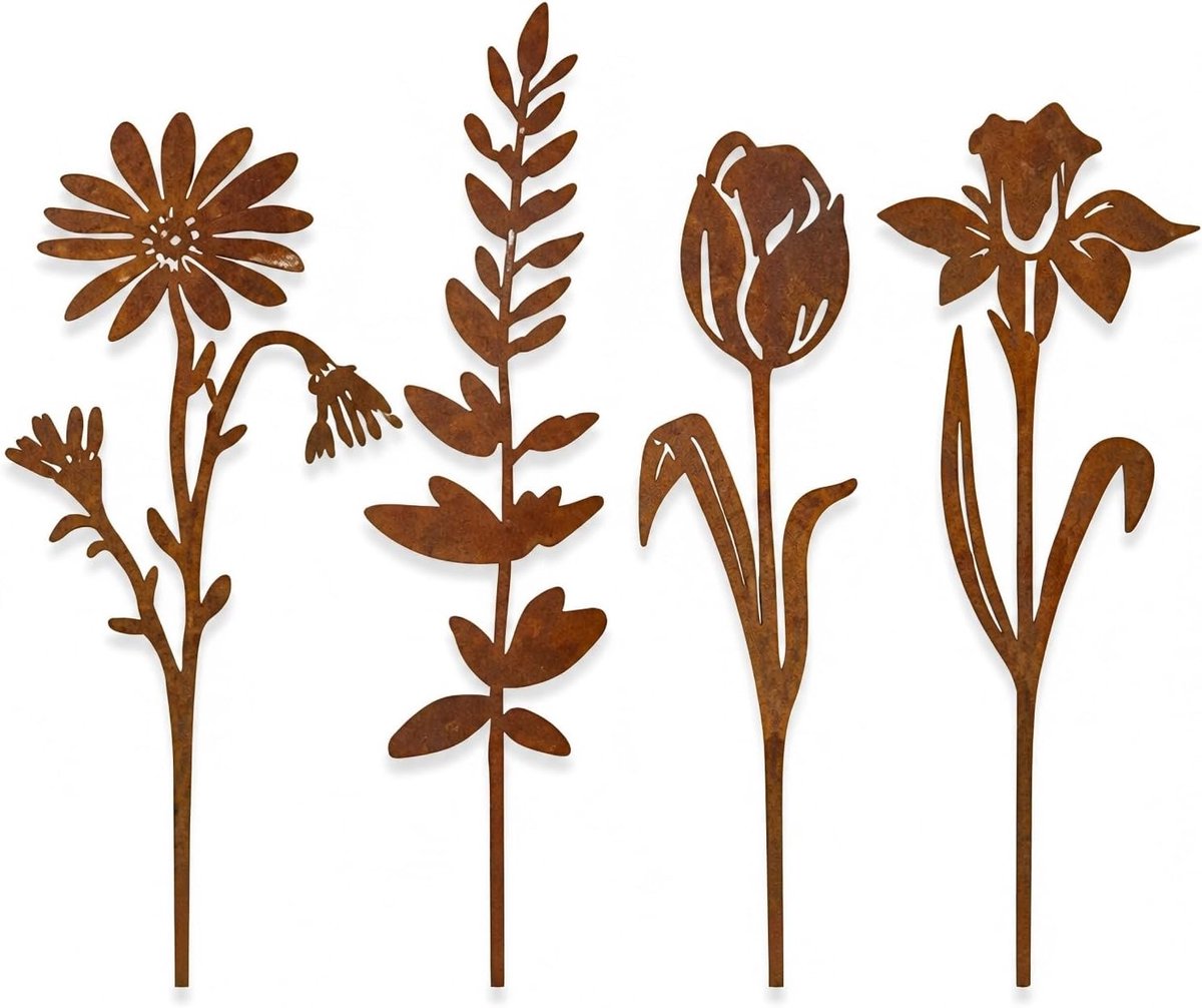 4 stuks decoratieve roestpalen - tuindecoraties - decoratie - geschikt voor tuinen, balkons, terrassen en andere - ShopVlot