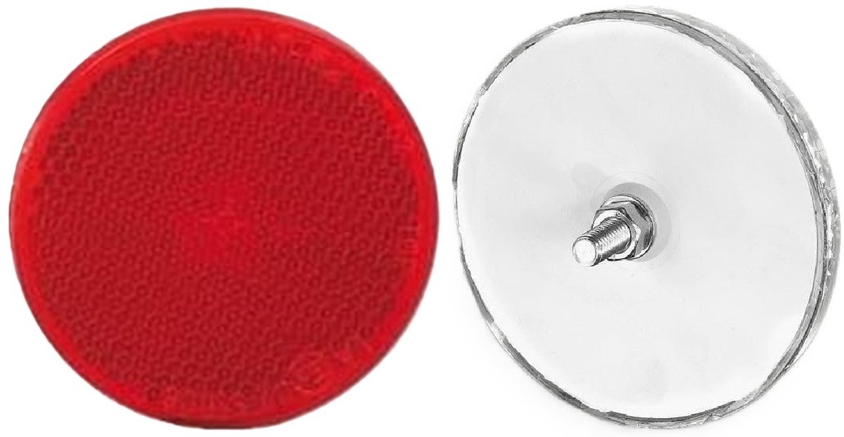 63 mm ronde rode reflector met e20 keur - reflector rood met boutverbinding - aanhangerreflector voor de achterkant
