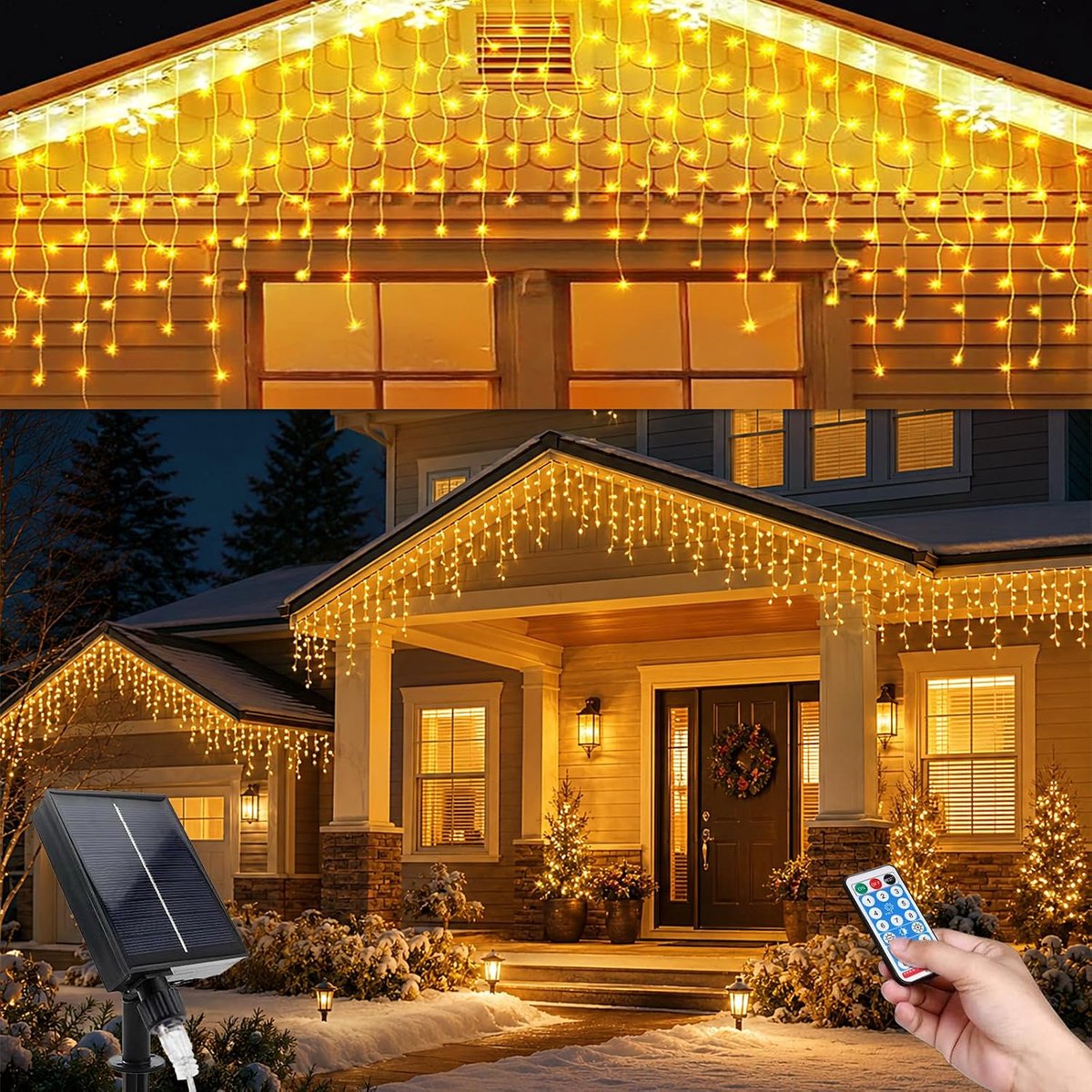Icicle Solar Fairy Lights 8m 288LEDs with 8 Modes Remote Control and Timer Waterproof Icicle Light Chain for Outdoor - ShopVlot