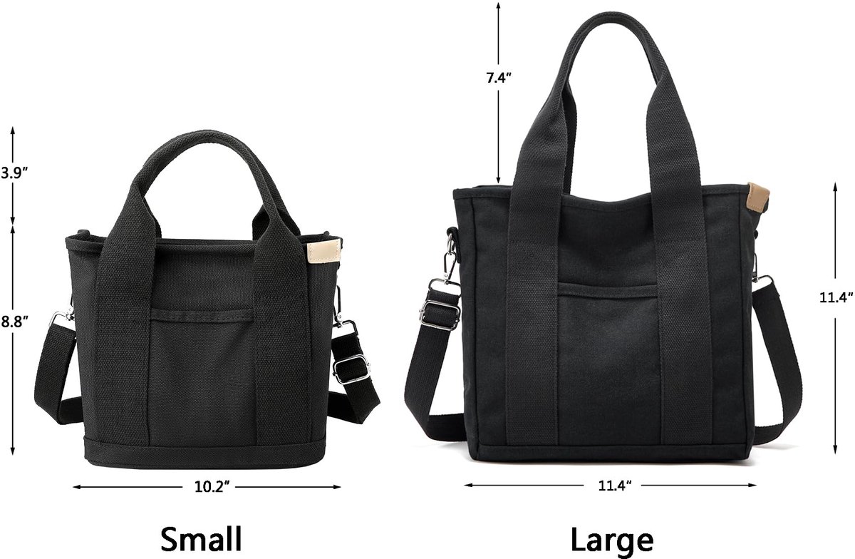 Tote bag klein - zwart canvas - met rits - ideaal voor dagelijks gebruik - ShopVlot
