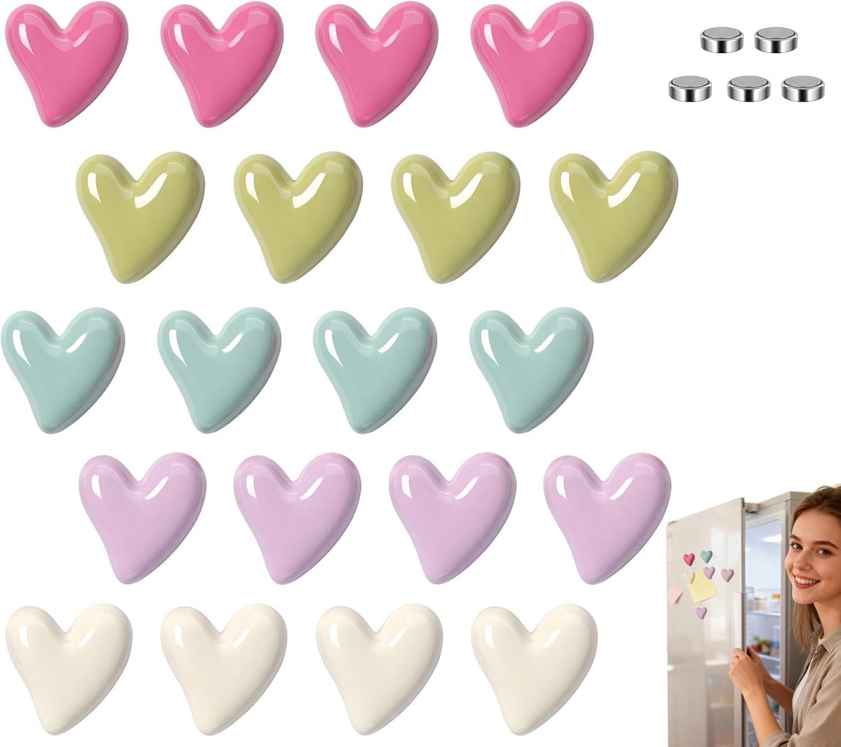 20 stuks hartvormige magneten, 3D-koelkast, kleine decoratieve magneten voor koelkast en magneetbord, koelkastmagneten - ShopVlot