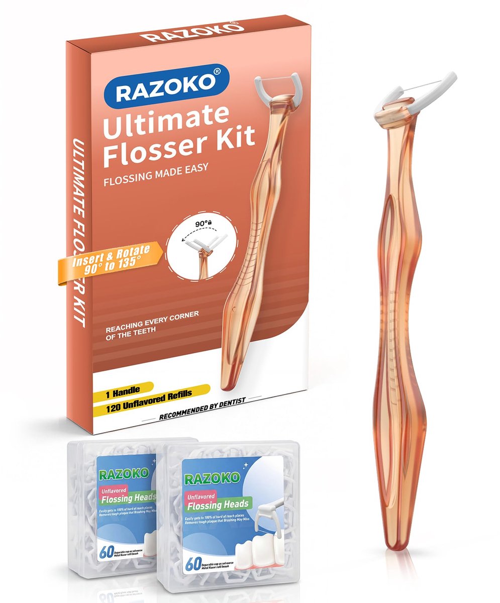RAZOKO Flosser Kit, versnipperingsbestendig, invoegen en roteren 90° tot 135° voor moeilijk bereikbare plaatsen, PTFE - ShopVlot
