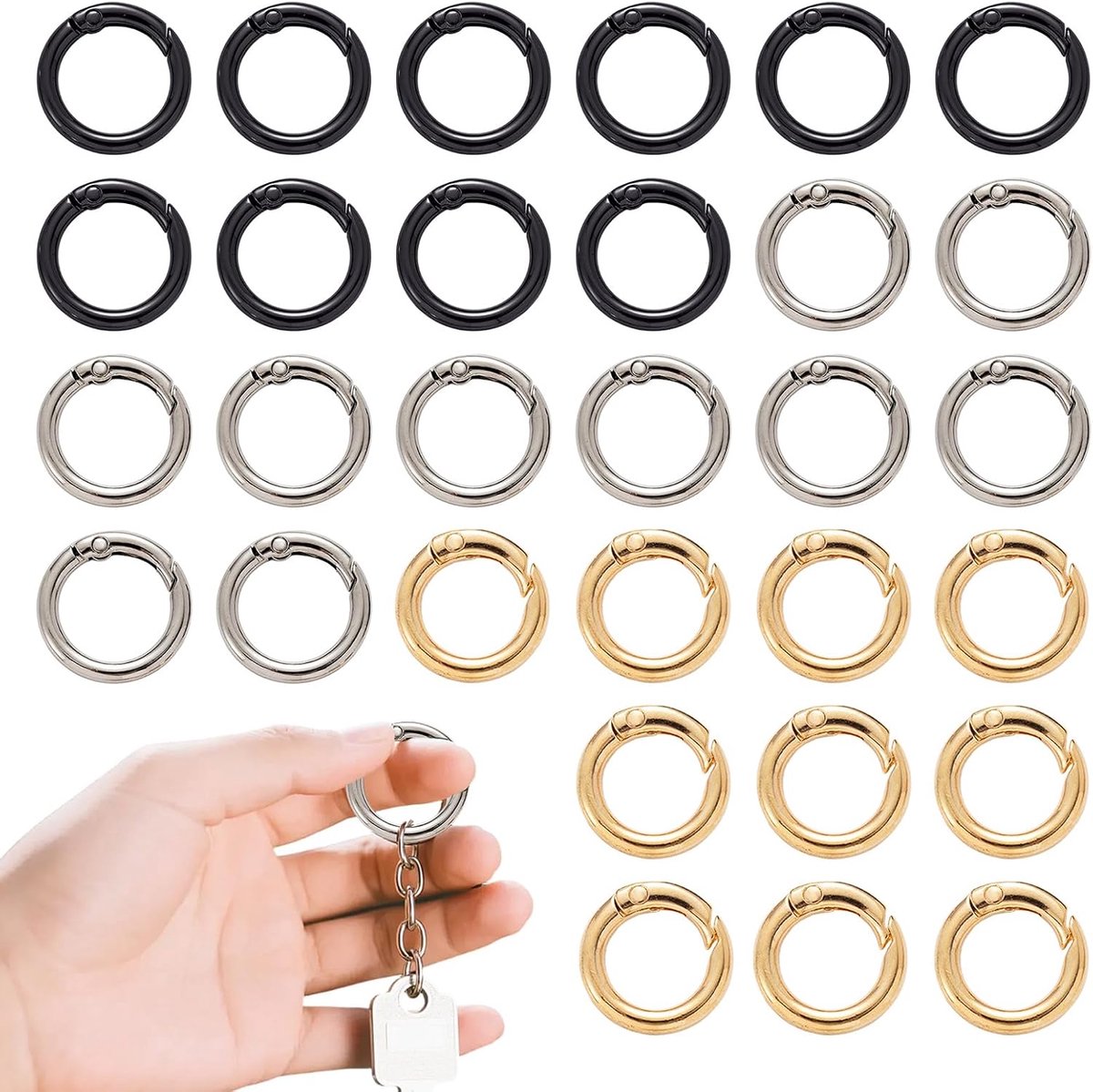 Mini-karabijnhaak, 30 stuks ronde ringen sleutelhangers van zinklegering - ShopVlot