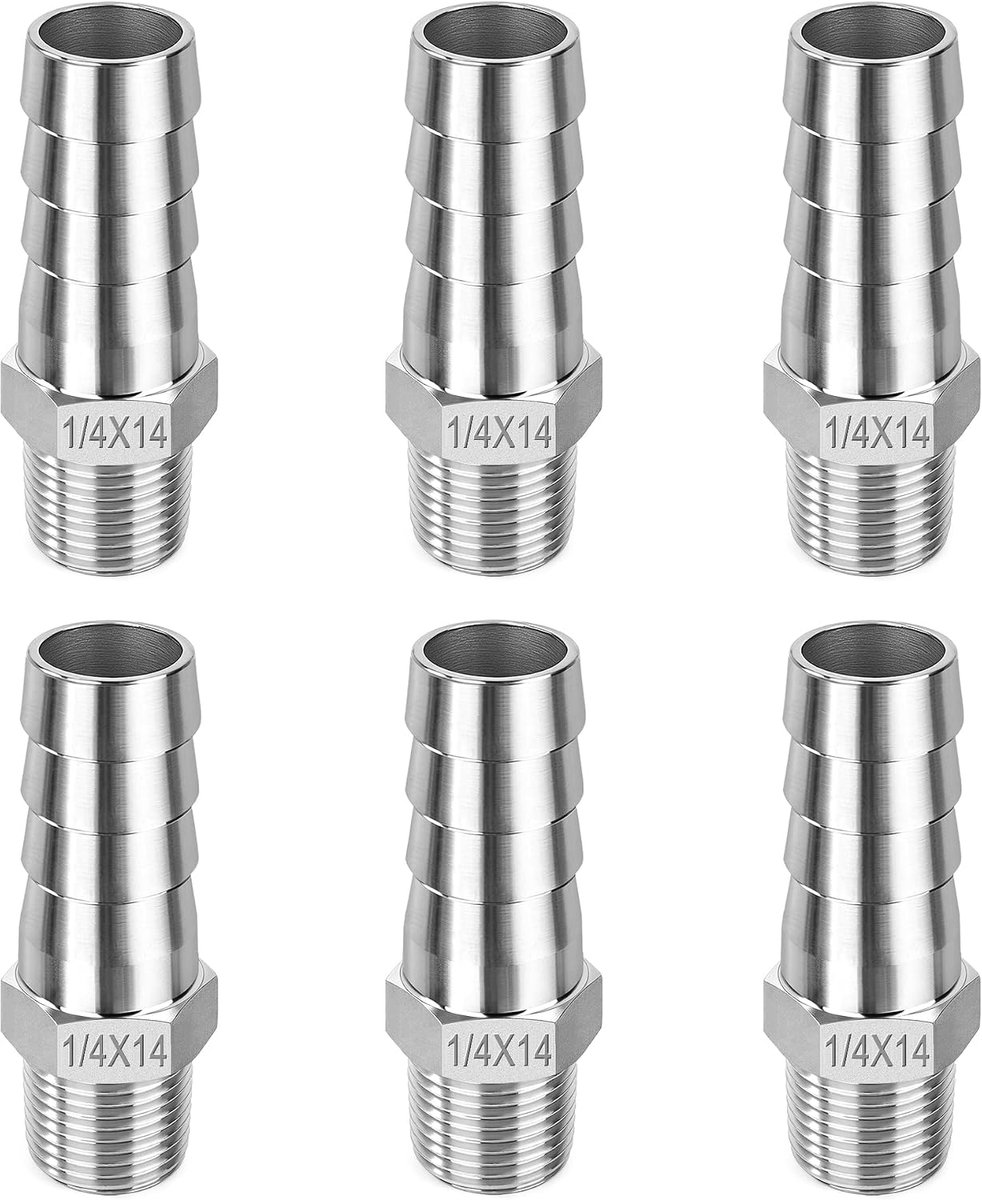 Barb Hose Connector, Hose Screw Connection Stainless Steel 304, 14 mm OD Crack on 1/4 Inch Male Thread, Connector for - ShopVlot