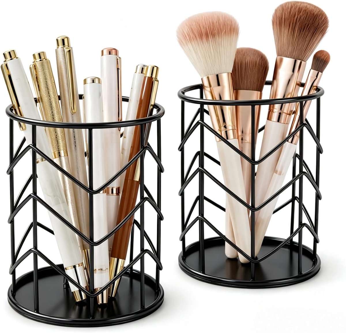 2 stuks zwarte metalen pennenhouders, geschikt voor bureau op kantoor, bureau in de klaslokaal en opslag voor cosmetica - ShopVlot