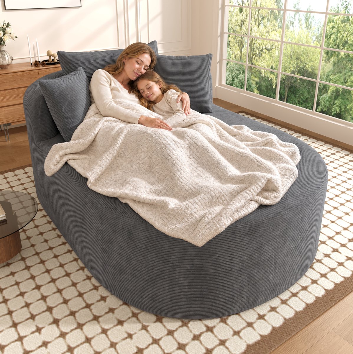 STILVORA Relaxfauteuil 170 x 112,5 x 83 cm - Extra Diepe Zit van 122 cm - Zonder Montage - Voor Woonkamer, Slaapkamer En Leeshoek - Kordstof - Grijs