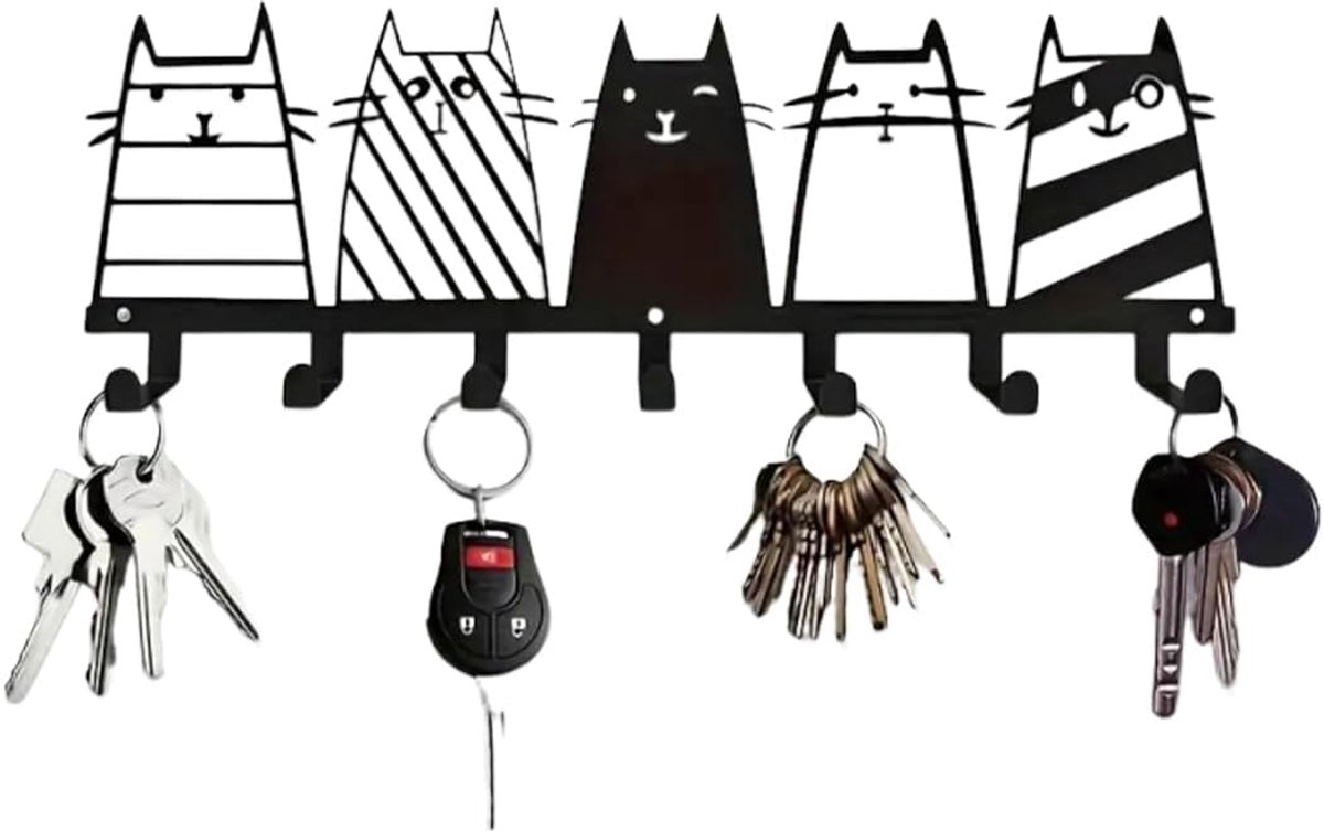 Moderne metalen kattensleutelhouder uit één stuk voor wandmontage met 7 haken. Geschikt voor gangen, woningen - ShopVlot