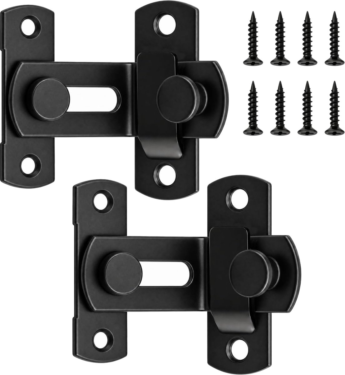 2 Pcs Sliding Door Lock 90 Degree of Black Stainless Steel, Door Lock with Screws, Hook Lock for Doors, Windows and - ShopVlot