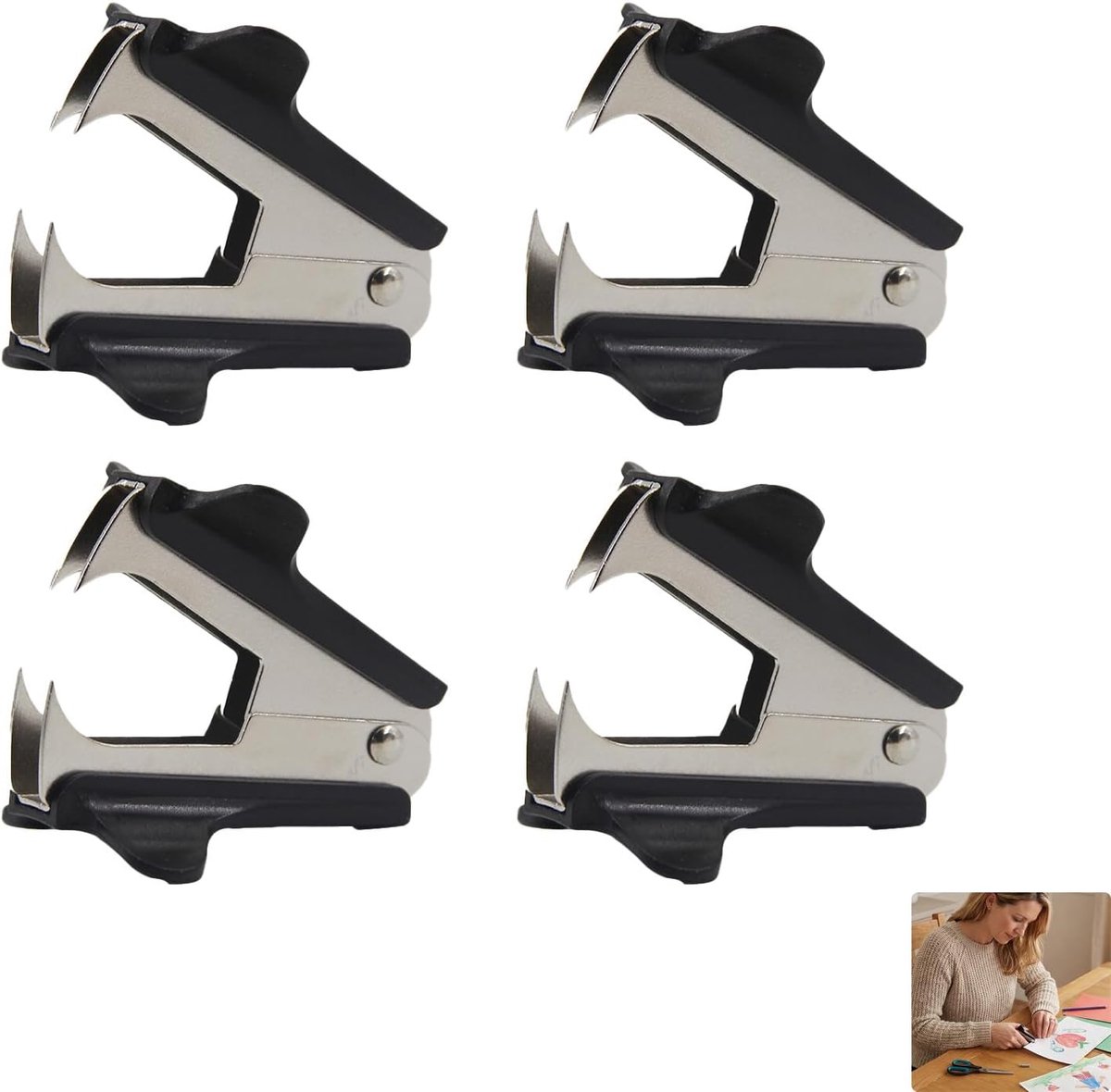Set van 4 mini-nietjes voor kantoor van roestvrij staal, nietjes, kantoor, nietjes voor het verwijderen van nietjes - ShopVlot