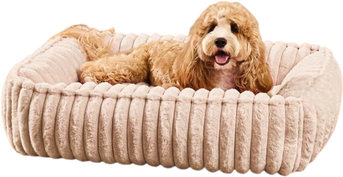 Verte Hondenmand - Rustgevend Hondenbed voor Kleine en Middelgrote Honden - Rechthoekig - Orthopedisch - Zachte Huisdierenbank - Tegen Angst - Gezellig - Wasbare Huisdierenbank met Antislipbodem - Khaki - 60 x 50 cm