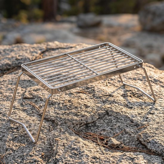 Folding Stainless Steel Grill Grate, 30 x 16 cm, Camping Grill with 2 Heights, Foldable Outdoor Grill for Fire Bowl - ShopVlot — afbeelding 4