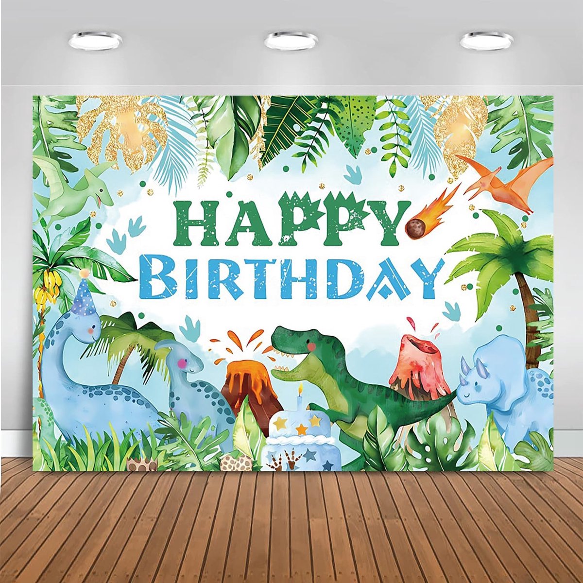 7x5FT Dinosaur Background Watercolor Jungle Dinosaur Happy Birthday Photography Backdrop Newborn Baby Shower Children - ShopVlot