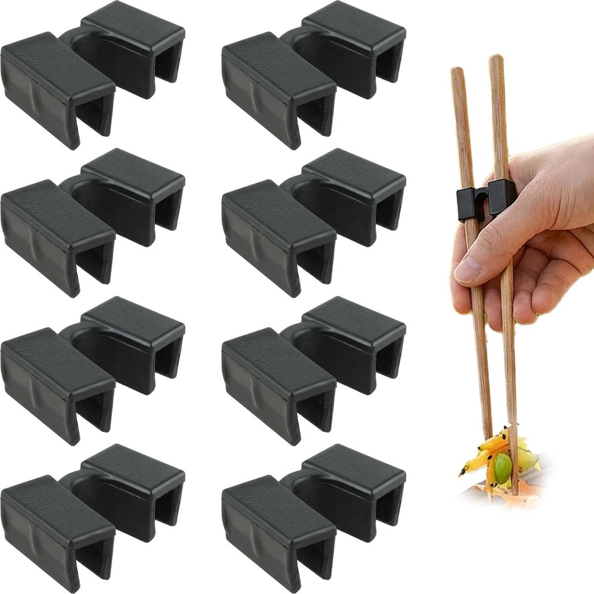 Eetstokjeshulp 8 stuks - herbruikbare scharnierende connector - plastic - ideaal voor beginners - ShopVlot