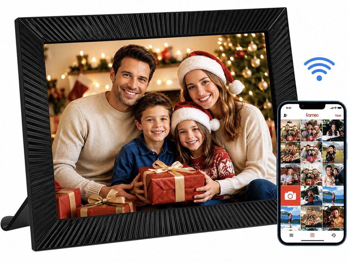 BSS® Digitaal Fotolijstje – 10,1 Inch WiFi Fotolijst – 32 GB Geheugen – 1280 × 800 IPS Touchscreen – Bewegingssensor – Automatische Rotatie – Voor Foto's en Video's
