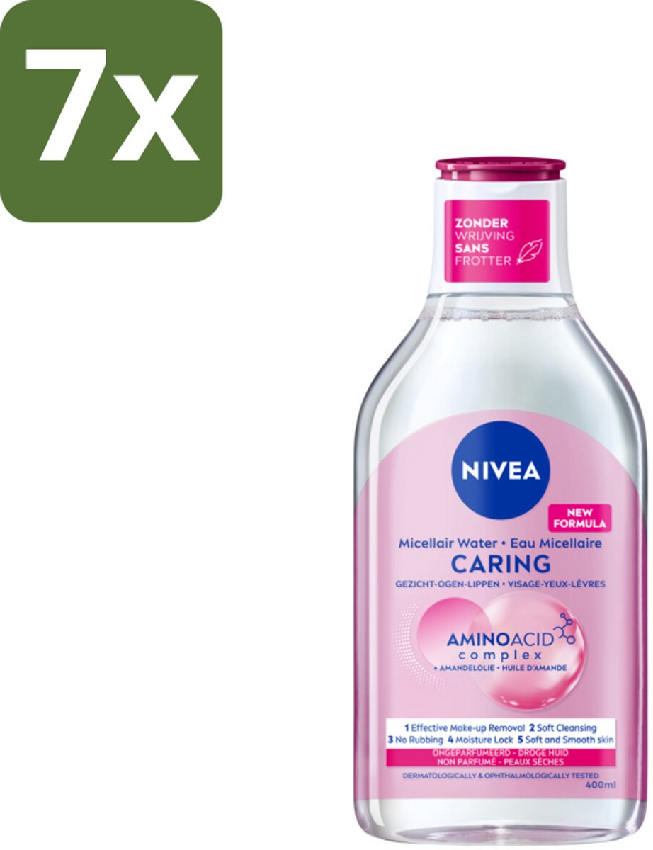 NIVEA - Micellair Water - Essentials Verzachtend & Verzorgend - Voor droge huid - Met Amandelolie & Aminozuren - 400 ml - Bulkverpakking - 7 stuks