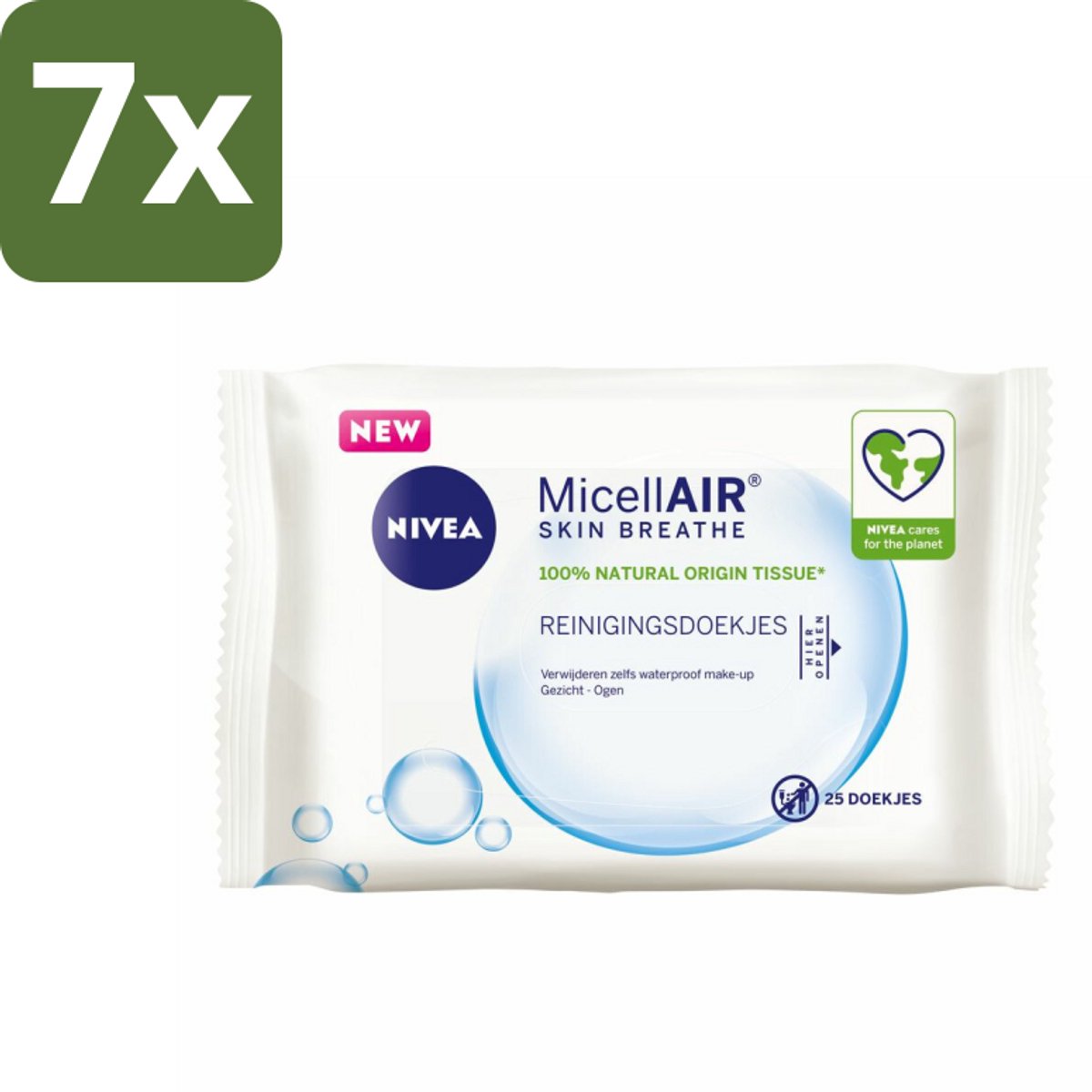 NIVEA - Reinigingsdoekjes - 3-in-1 Micellaire Doekjes - Verwijdert Waterbestendige Make-up - 25 Doekjes - Bulkverpakking - 7 stuks