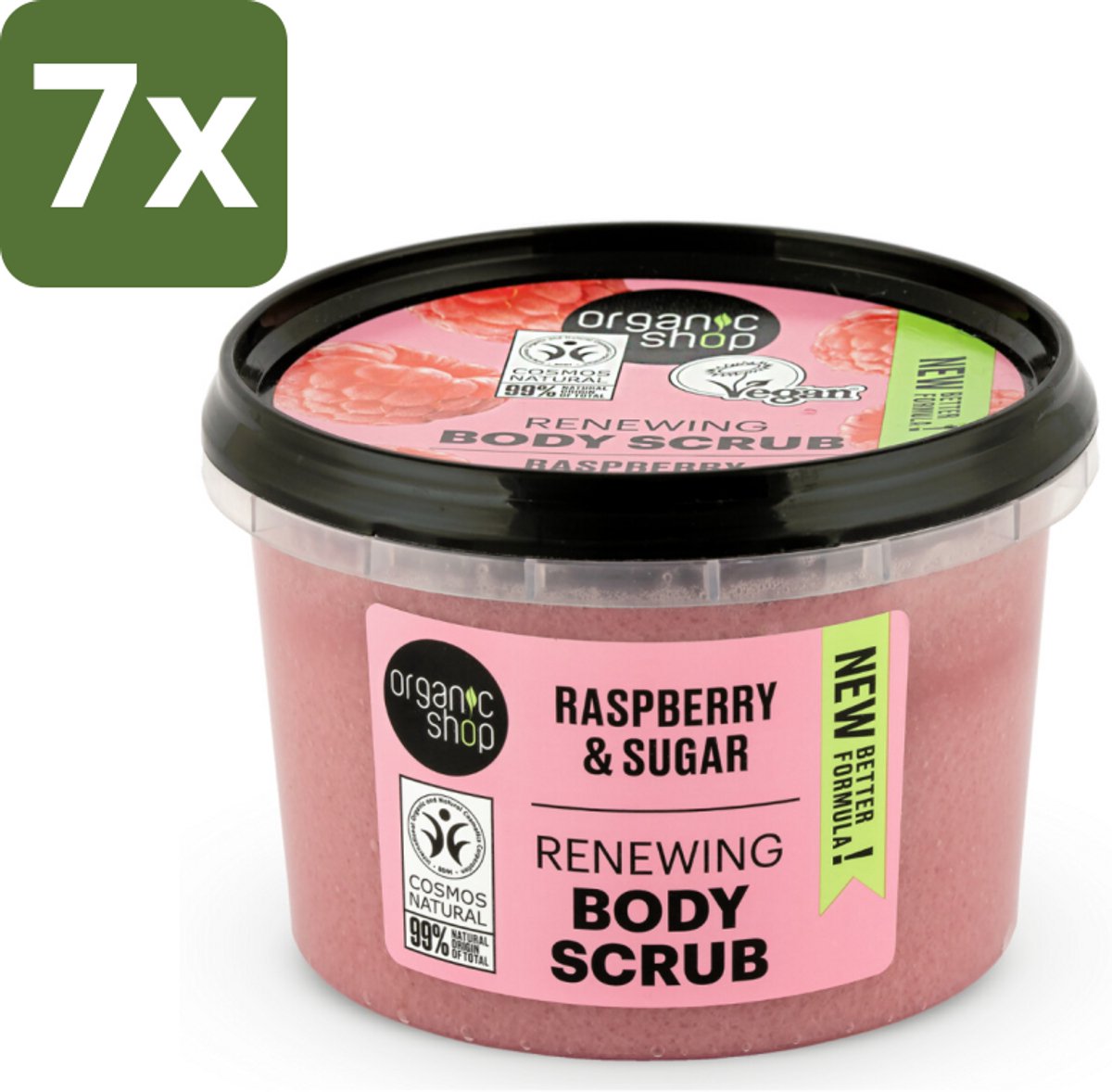 Organic Shop - Organic Raspberry & Sugar Body Scrub - Verfrissend en Peeling - 250 ml - Bulkverpakking - 7 stuks