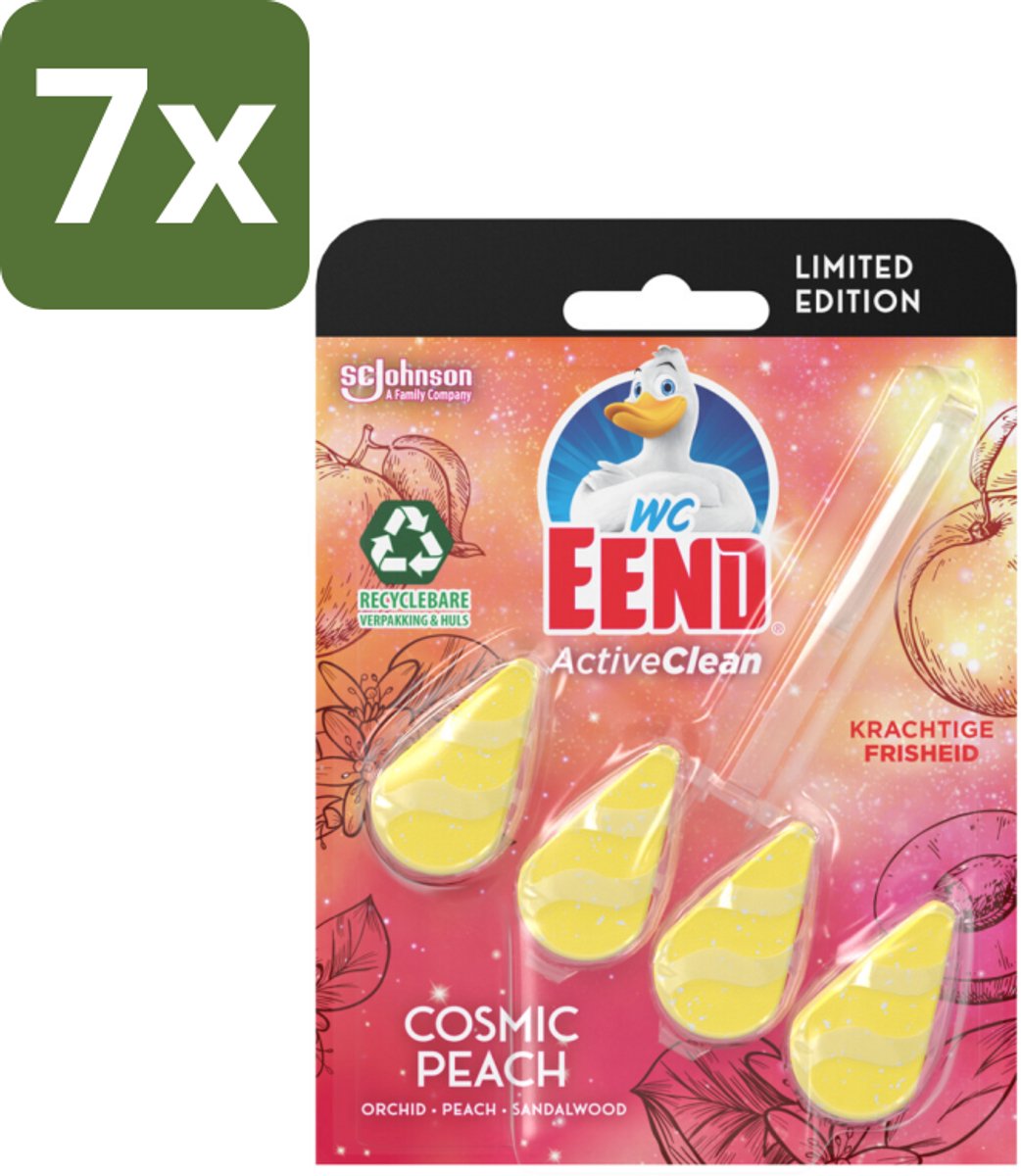WC Eend - Active Clean Cosmic Peach - Toiletblok - Fruitige Perzikgeur - 38 gr - Bulkverpakking - 7 stuks