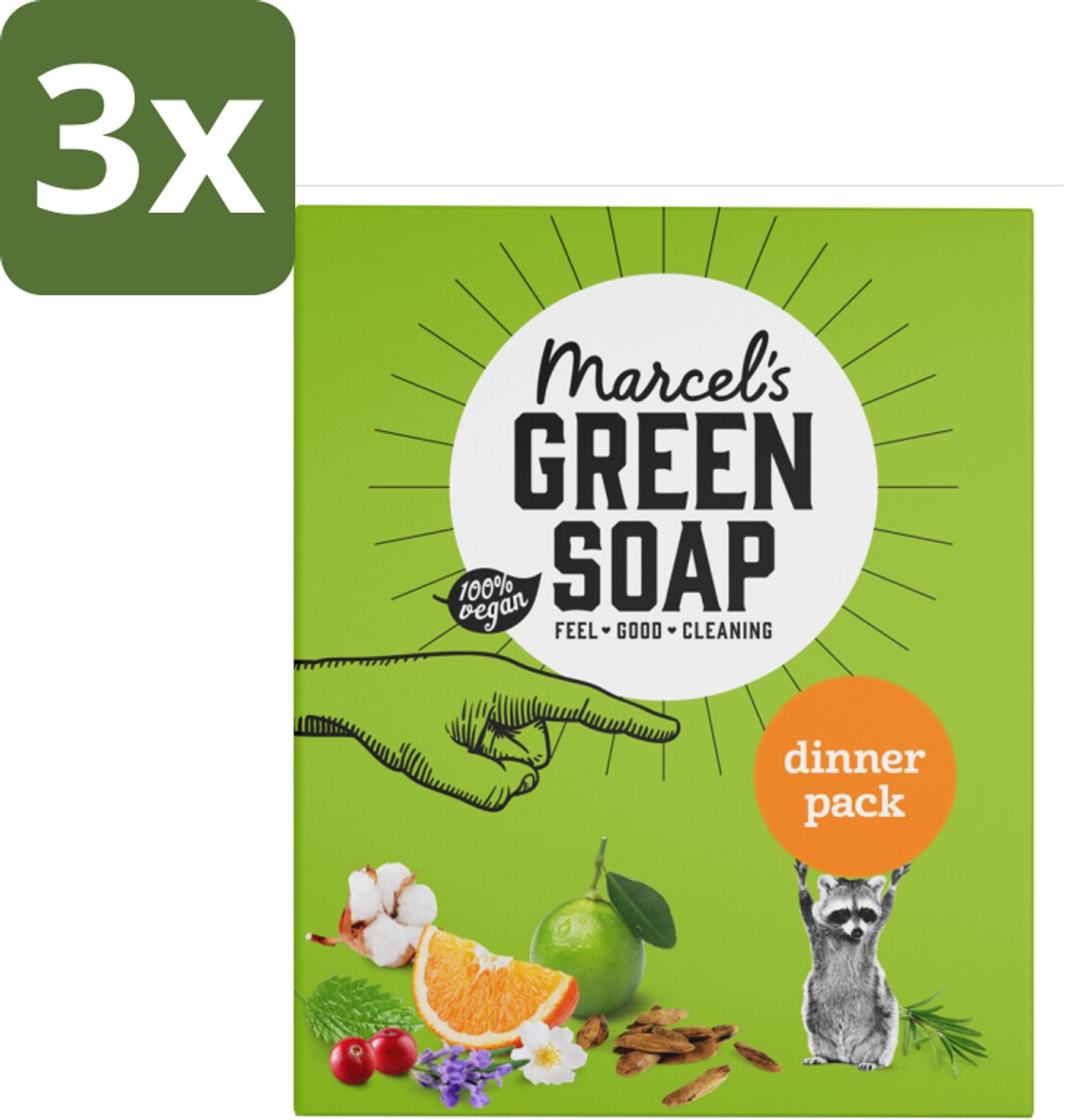 Marcel's Green Soap - Dinner pack - Complete set - Perfect als cadeau - Bulkverpakking - 3 stuks