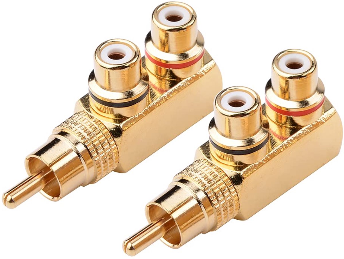 RCA splitter 1 naar 2 - 90 graden haakse stekker - dubbel RCA jack - ideaal voor audio/video verbindingen - ShopVlot
