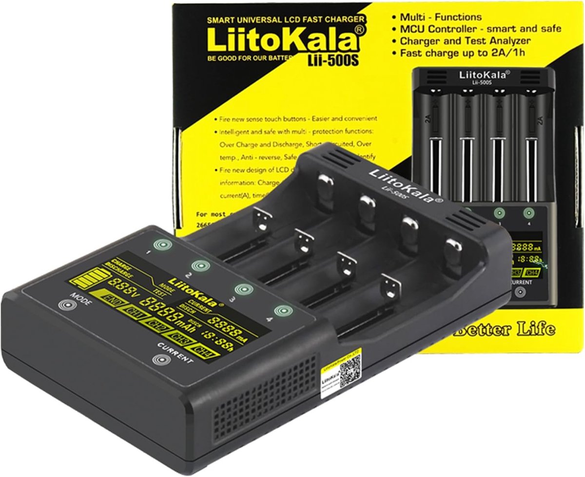 Batterijlader 4 slots - LCD-display - Touchbediening - Geschikt voor diverse batterijformaten - ShopVlot