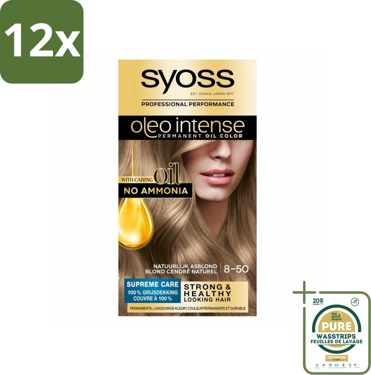 SYOSS - Oleo Intense 8-50 - Haarverf - Permanente Haarkleuring - Natuurlijk Asblond - Langdurige Kleur - Voordeelverpakking - 12 stuks - Olie-formule - Grijsdekking