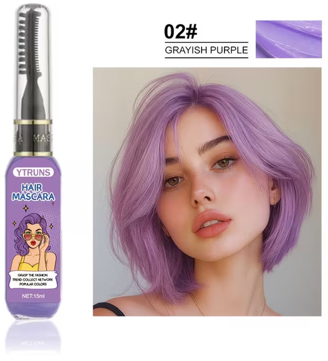 Tijdelijke Haarmascara 02 Grayish Purple – Uitwasbare Haarkleur voor Highlights & Styling