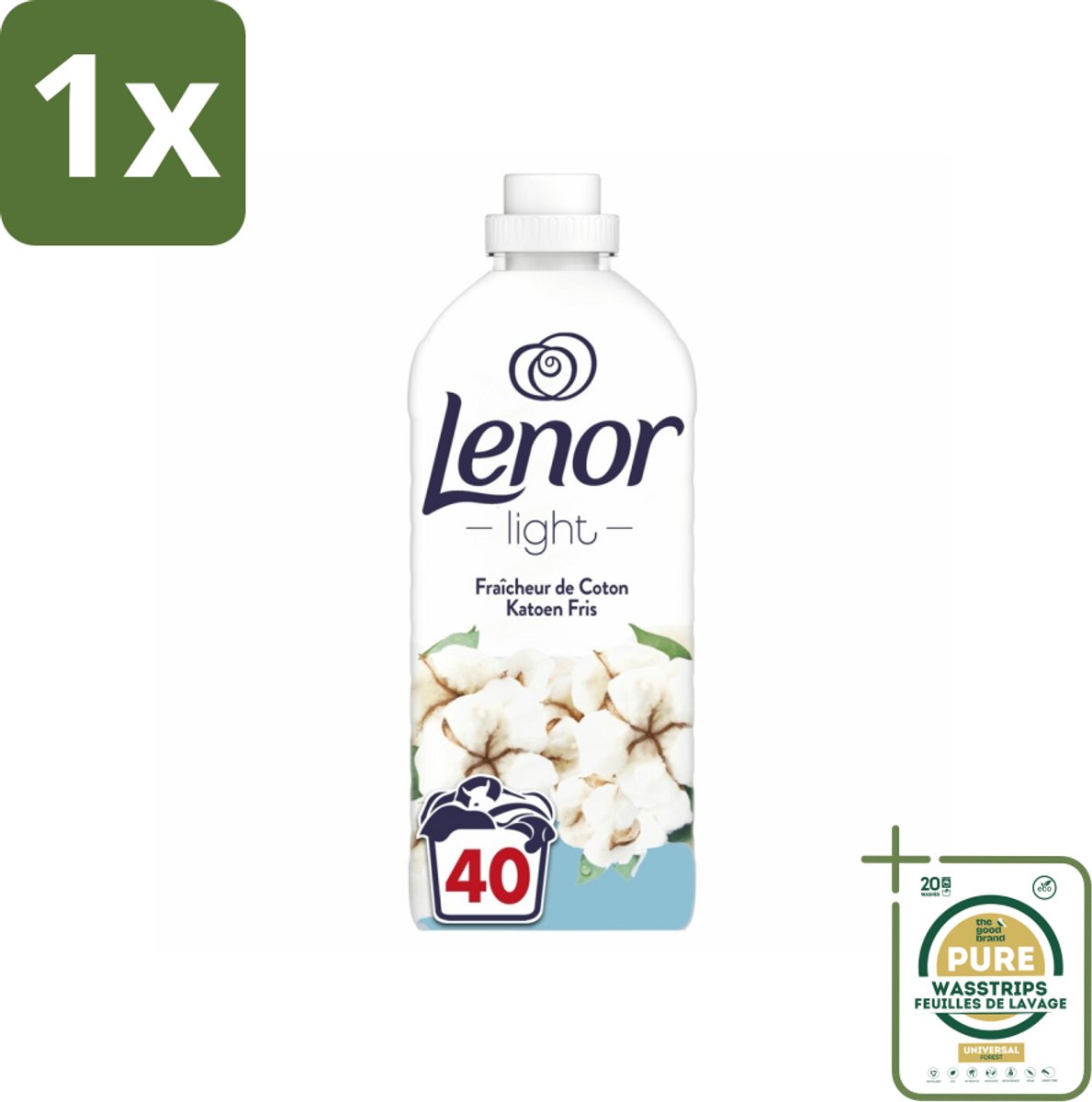 1 x Lenor Light - Wasverzachter - Katoen Fris - Fris & Zacht - 40 Wasbeurten- Wasverzachter Katoen Fris - Wasverzachter Katoen - Wasverzachter Fris - Wasverzachter Milde - Wasverzachter Plantaardig