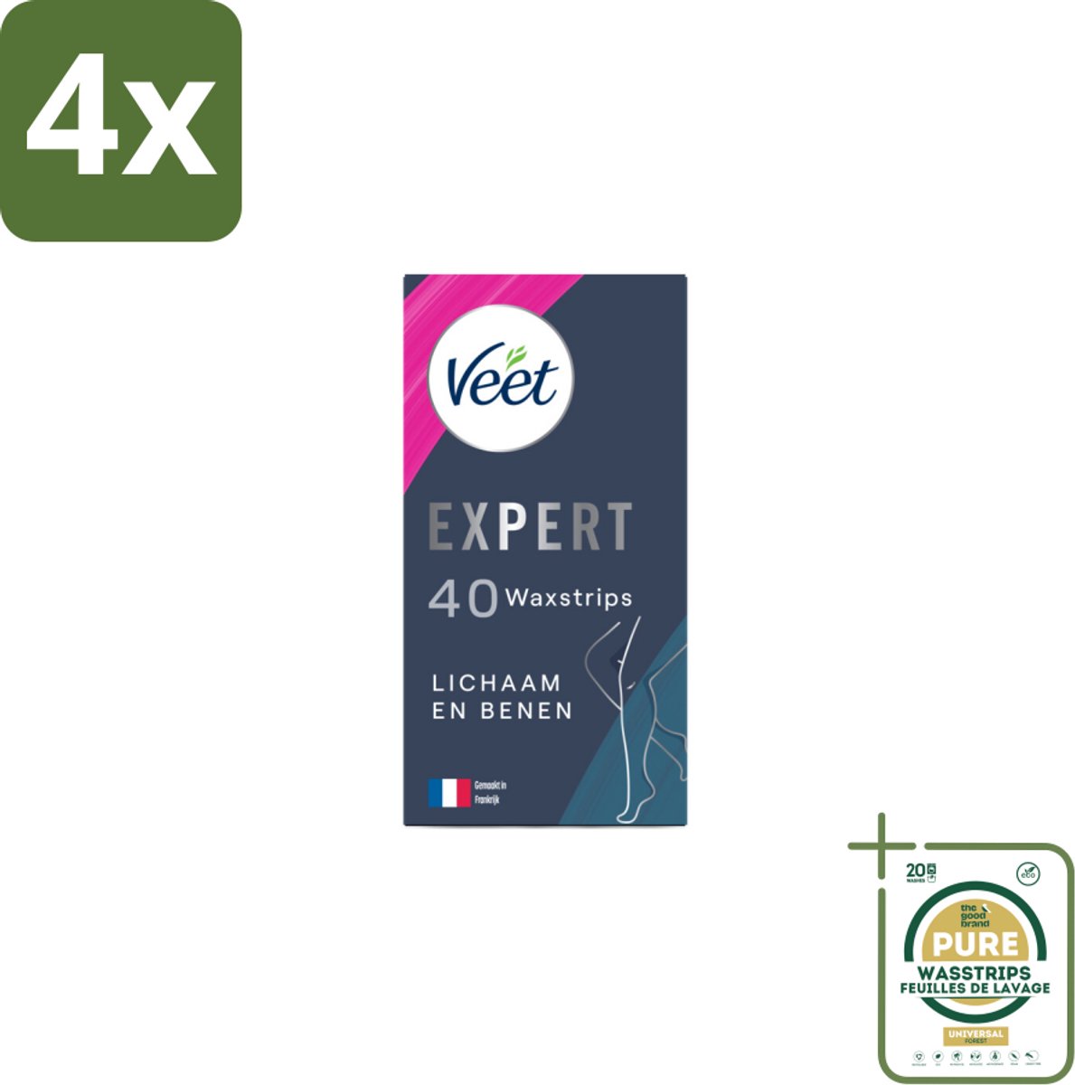 Veet Expert - Ontharingsstrips - Lichaam & Benen - Gevoelige Huid - 40 strips - Voordeelverpakking - 4 stuks - Ontharing lichaam - Gevoelige huid