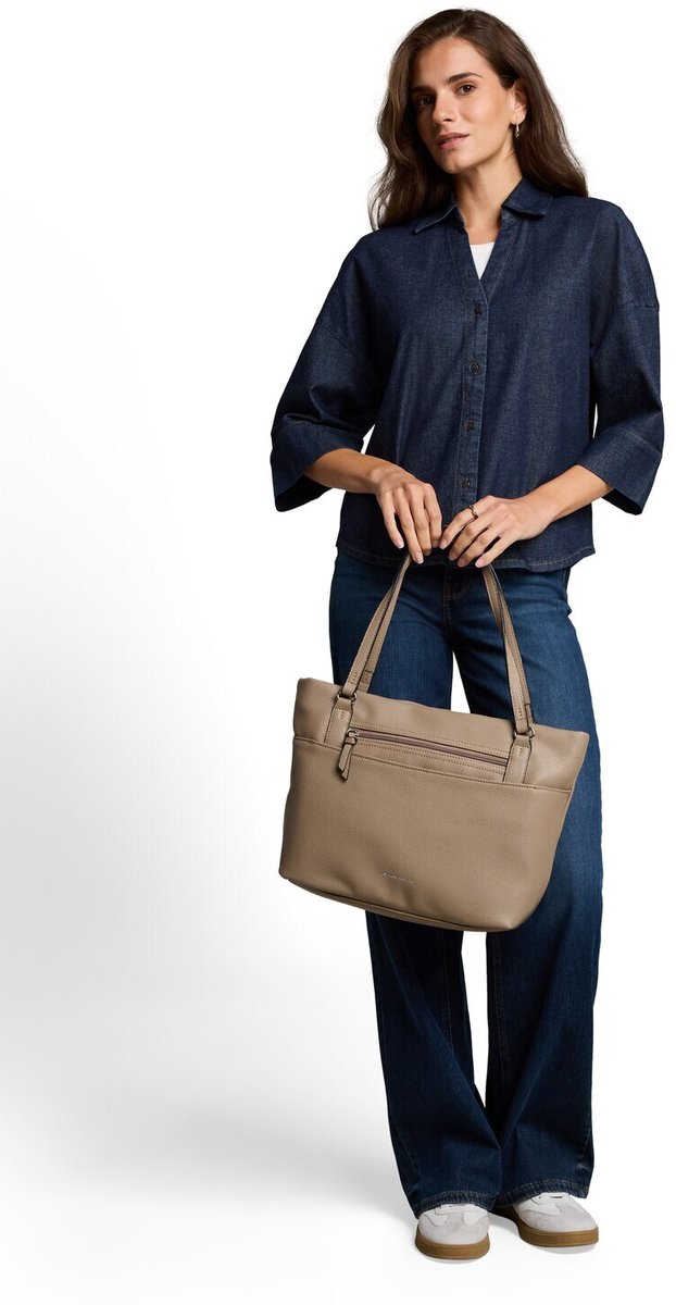 Tom Tailor - TTWINA L shopper met ritsdetails - Maat ONESIZE - taupe / taupe