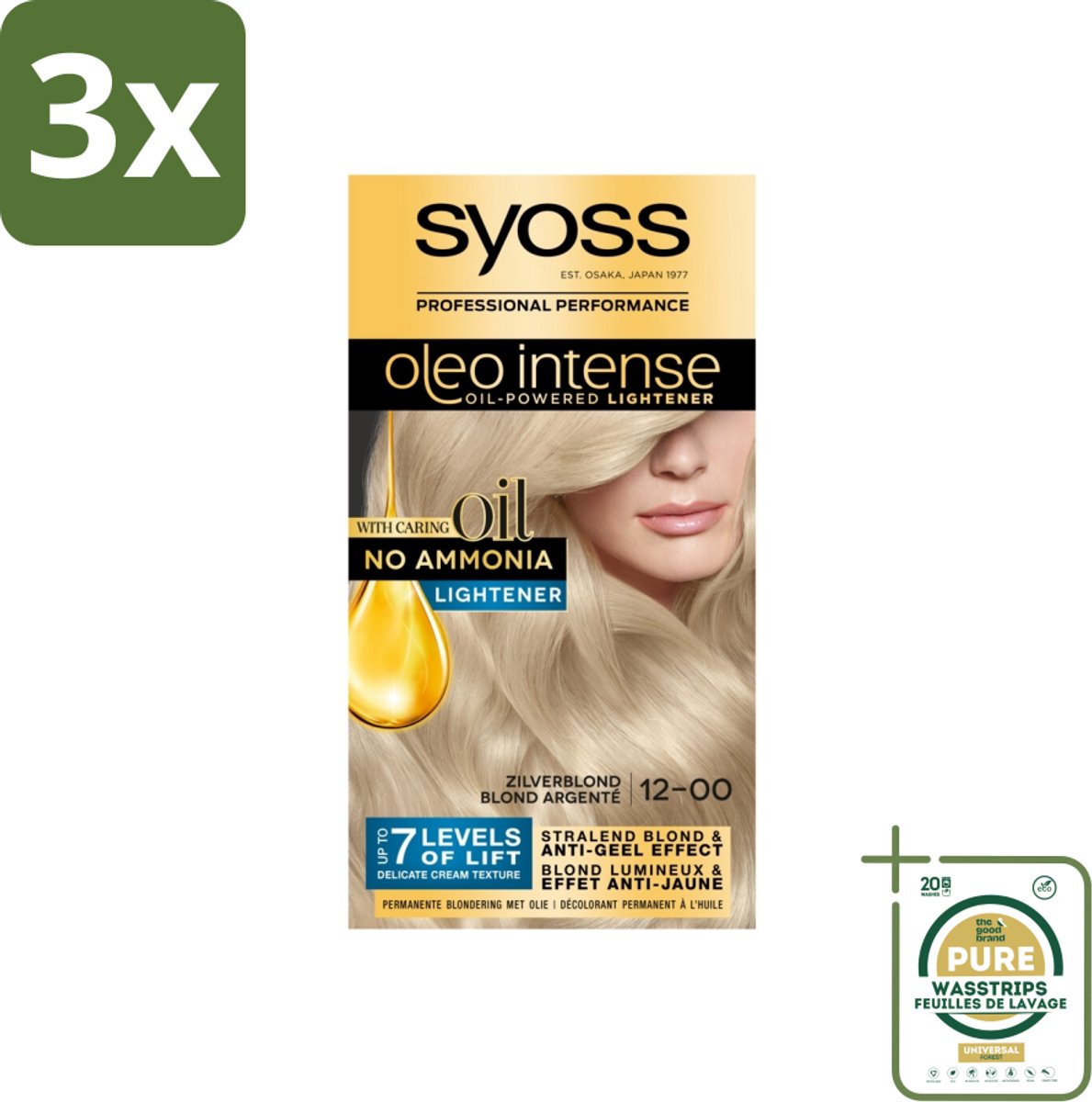 3 x SYOSS - Oleo Intense 12-00 - Haarverf - Permanente Haarkleuring - Zilverblond - Langdurige Kleur - Grootverpakking - Zilverblond Haarverf - Permanente Haarkleuring - Ammoniakvrije Haarverf - Zonder Ammoniak - Haarverf Zonder Ammoniak
