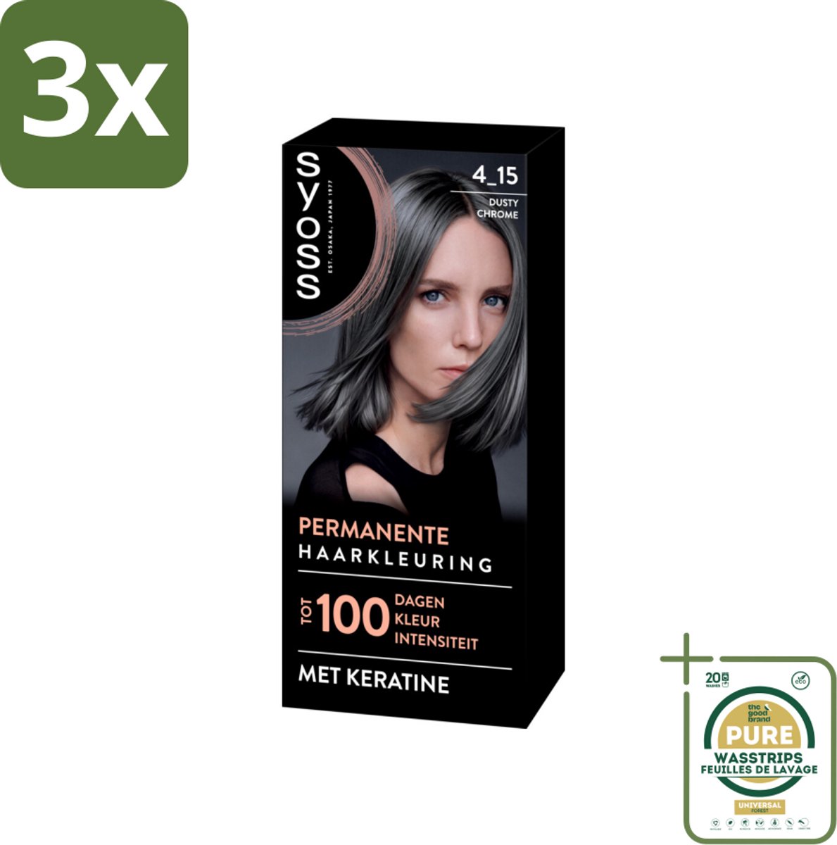 3 x SYOSS - Coloration 4-15 Dusty Chrome - Haarverf - Grijsdekking - Vermindert Haarbreuk - Grootverpakking - Haarverf - Permanent Haarkleuring - Grijsdekking - Keratine - Haarverf 4-15