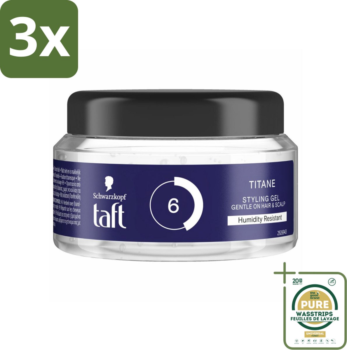 3 x Taft - Titane 6 - Styling Gel - Krachtige styling - 250 ml - Grootverpakking - Krachtige Styling - Vochtbestendige Fixatie - Titanium Hold - Kort Kapsel - Herstel Van Haar