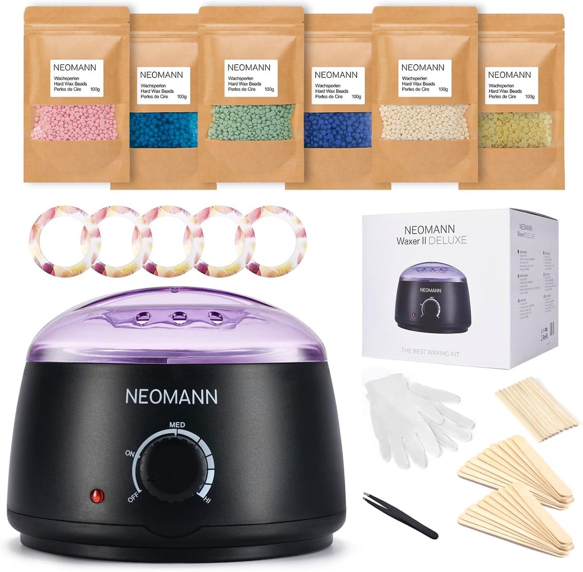 Waxing-set - Natuurlijke kleuren - 600 g - Waxmachine met Teflon-coating - Voor Professionele Ontharing