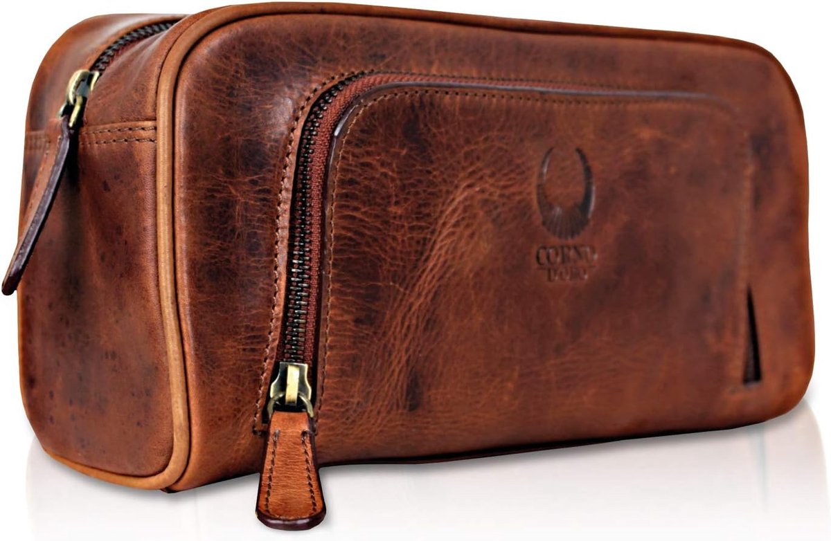 Lederen toilettas XL - Bruin - Grote make-up tas - Perfect voor reizen - ShopVlot