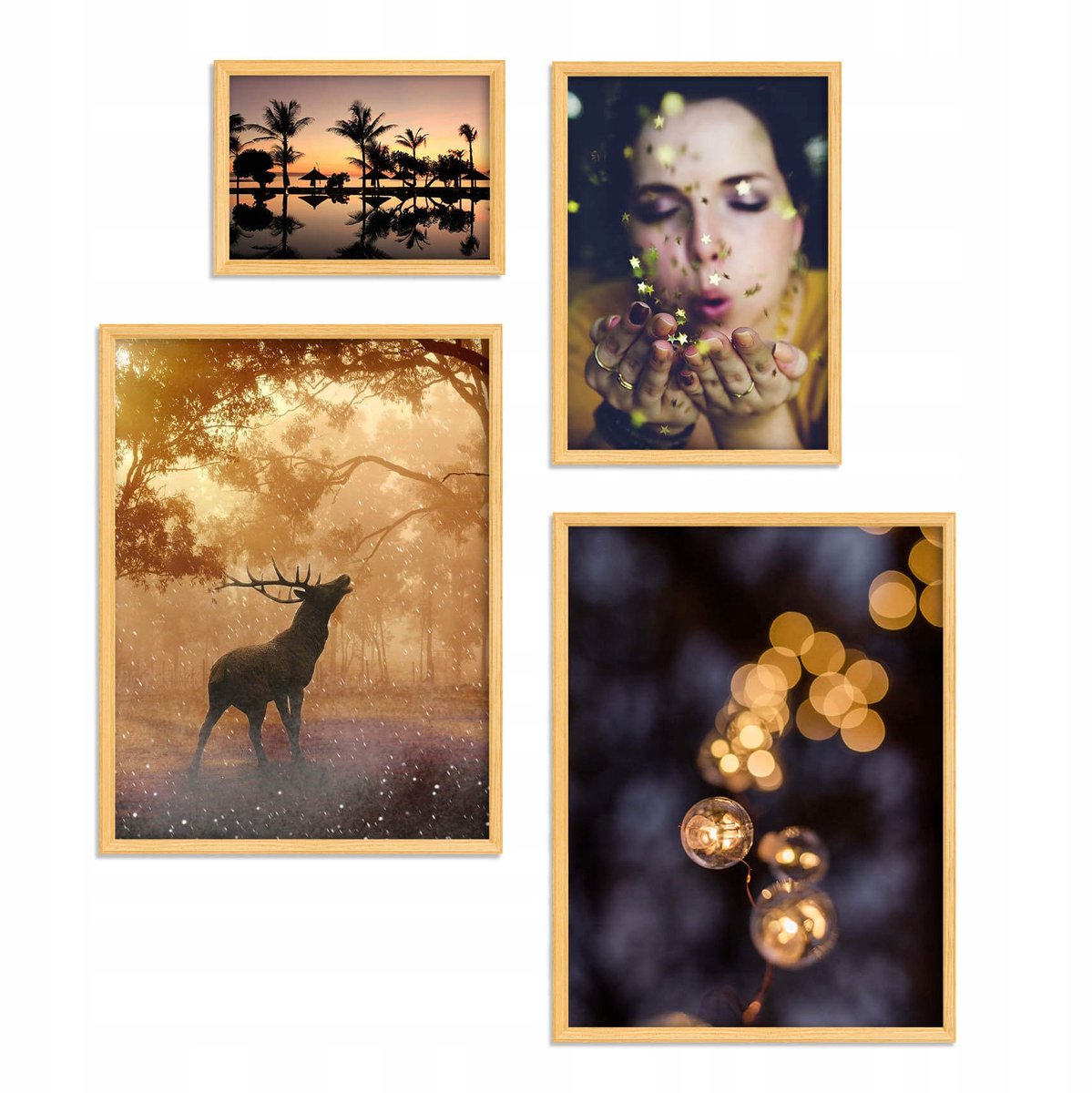 Set van 4 natuurlijke fotolijsten voor een fotogalerij