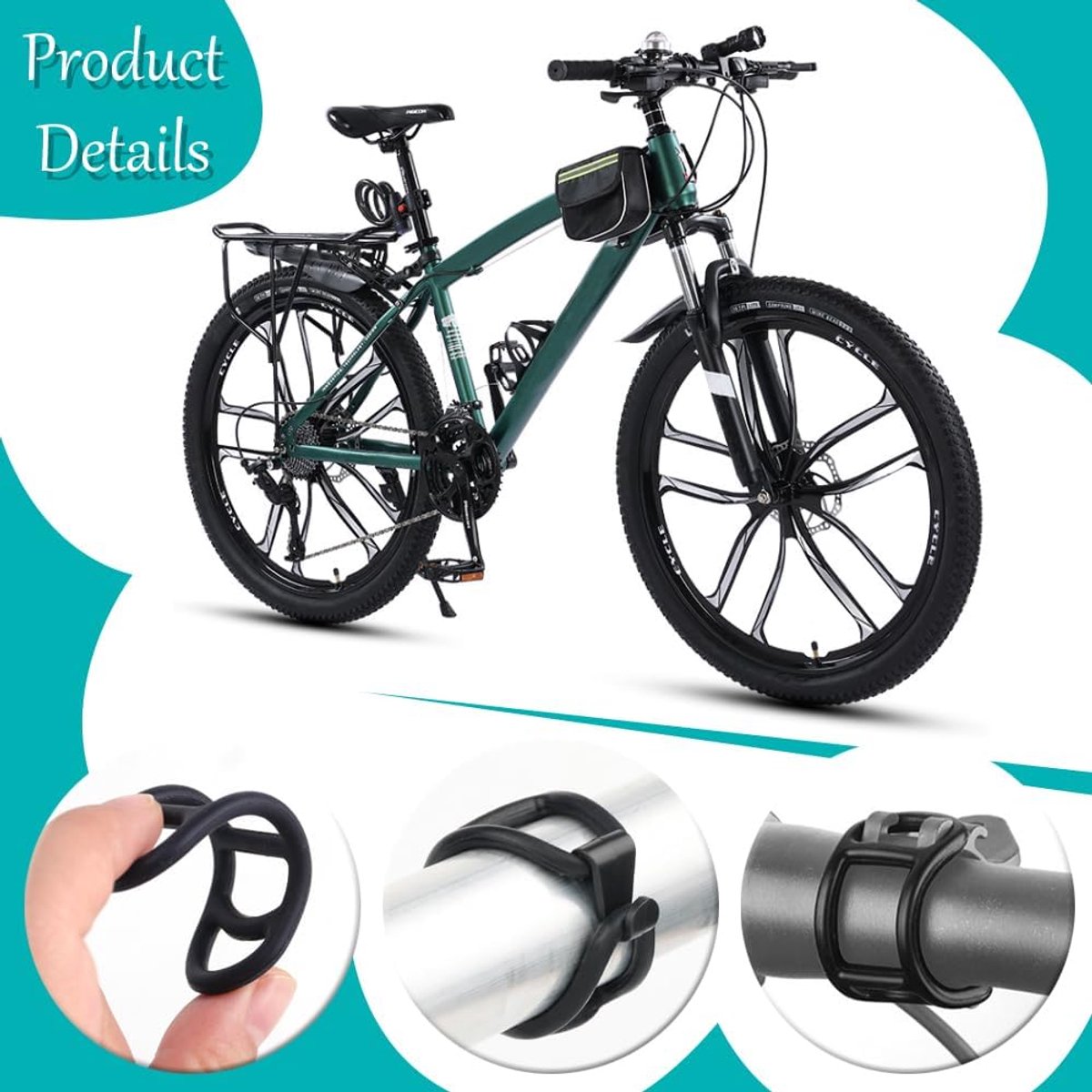 Silicone Bracelet Bicycle 30 Pieces Silicone Bands Bicycle Elastic Bracelet Bicycle Rubber Bicycle Holder Flashlight - ShopVlot