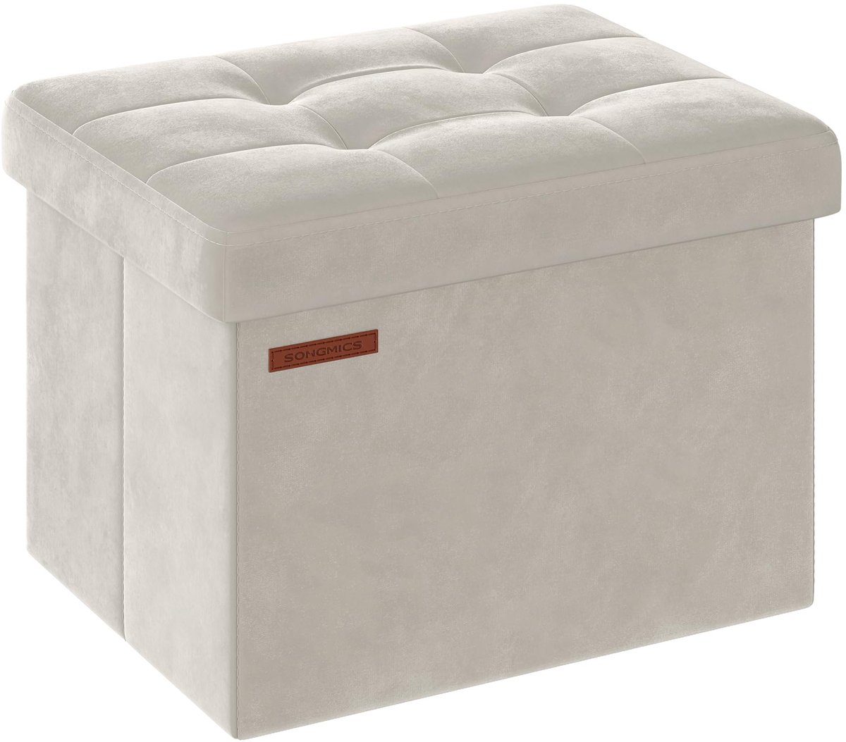 Famanu – Poef met opbergruimte, kleine inklapbare zitbank, 31 x 41 cm, opbergdoos tot 130 kg belastbaar, voor woonkamer en slaapkamer, crèmewit