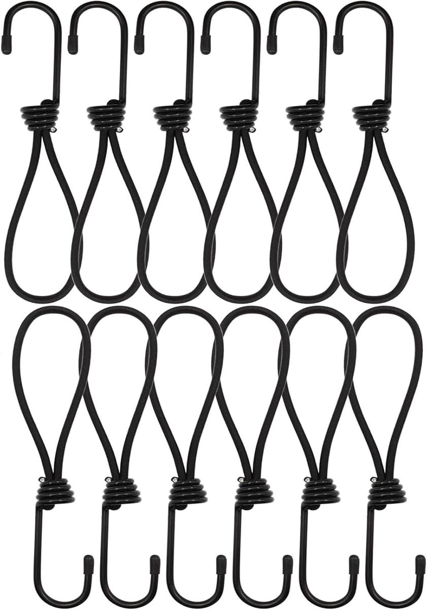 Anhoer 12 stuks spanrubber met haken, 20 cm, zeilspanner, expander, zwart, rubberen spanners, zeer belastbare - ShopVlot