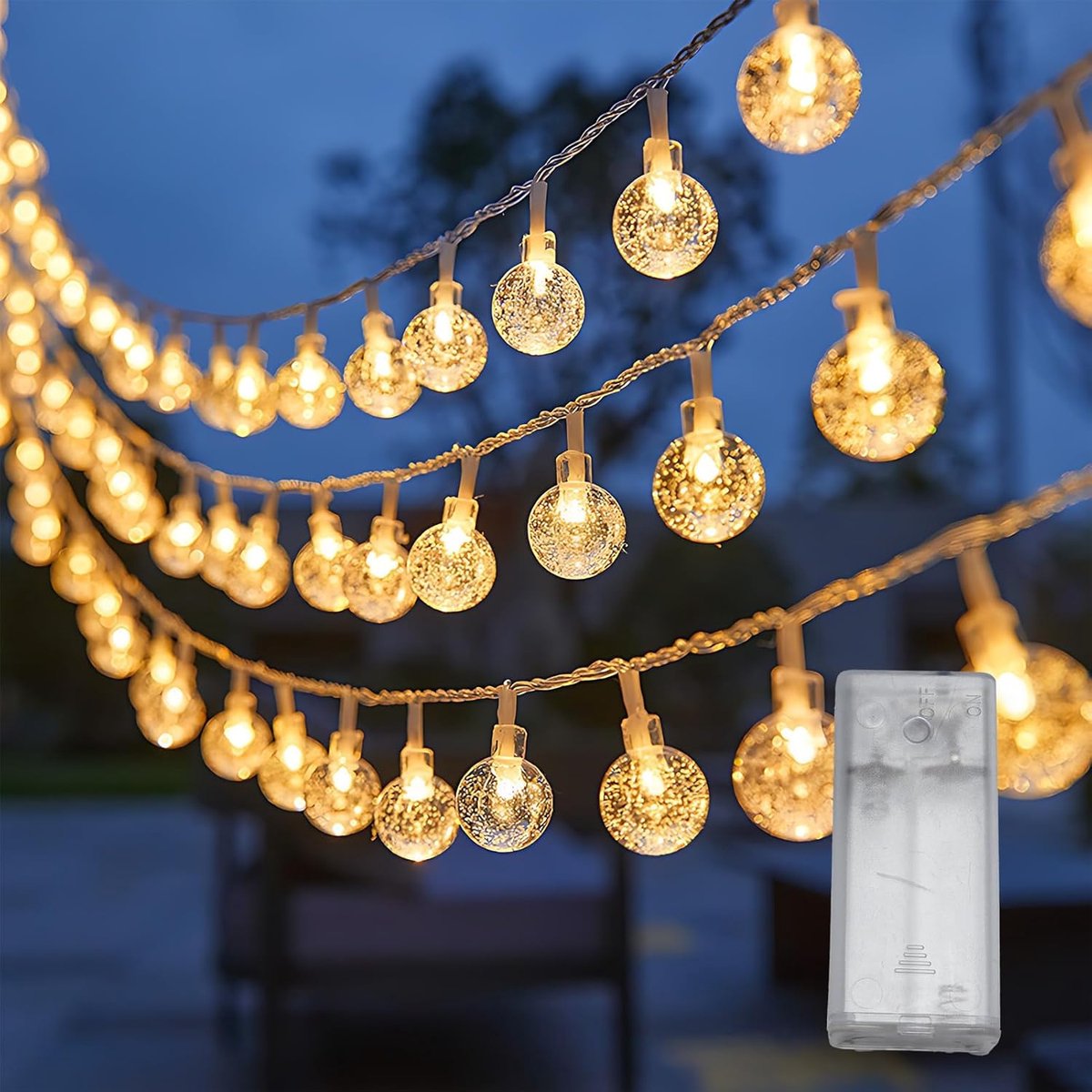 Lichtsnoer met kristallen bollen voor binnen en buiten, 3 meter, 30 LED, lichtsnoer met batterij, warm wit, voor - ShopVlot