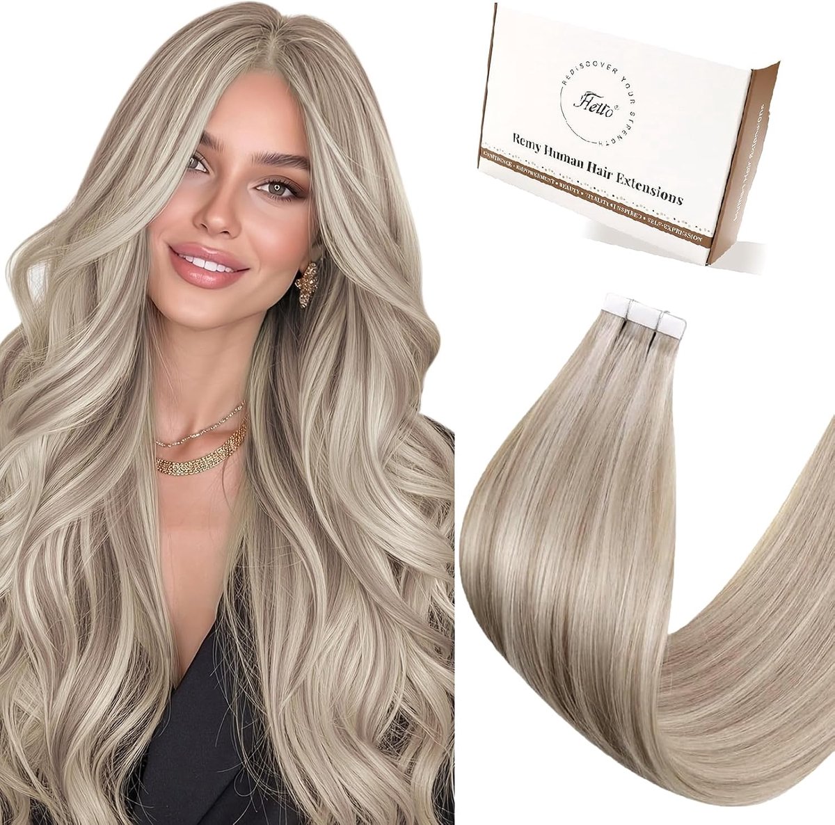 Tape-in Extensions Medium Blonde - Platino Highlights 30cm - 20 Strips - Natuurlijk volume - ShopVlot